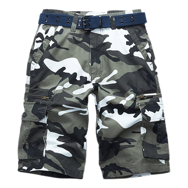 HAN HONG Men's Summer Camo Cargo Shorts - Tactical Military Jogger Shorts with Pockets, Army Green Casual Outdoor Shorts for Hiking, Camping & Everyday Wear