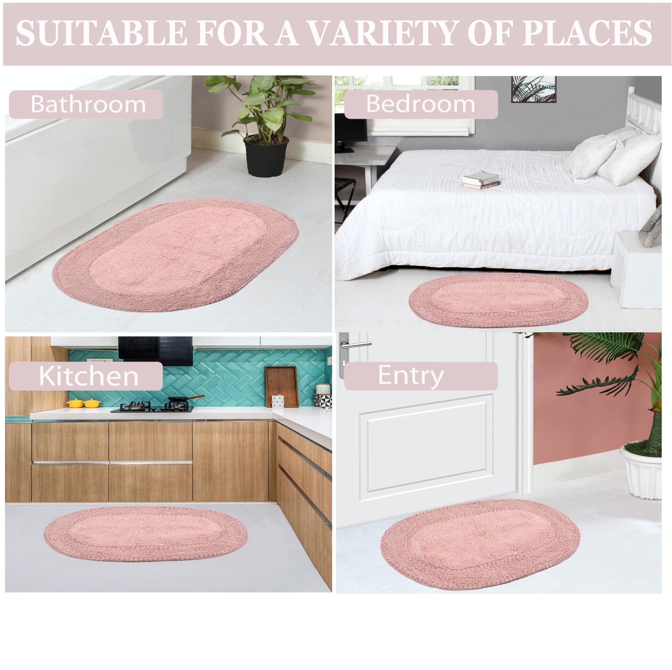 Home Weavers Double Ruffle Collection 100% Cotton Bathroom Rugs Set - Ultra Soft, Absorbent & Washable Non-Slip Bath Mat, Kitchen Floor Mat (5-Piece Set, Pink) for Bathroom Safety, Spa-Like Comfort & Stylish Home Decor