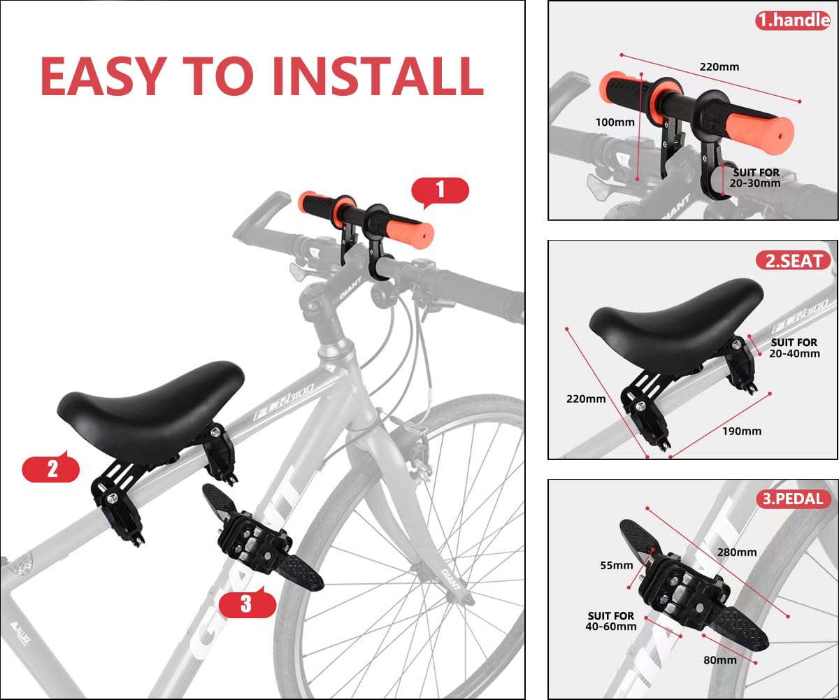 Baisikou Front Mounted Bike Child Seat - Adjustable & Safe Kids Bicycle Seat for Adults - Perfect for City Commuting & Family Cycling Adventures