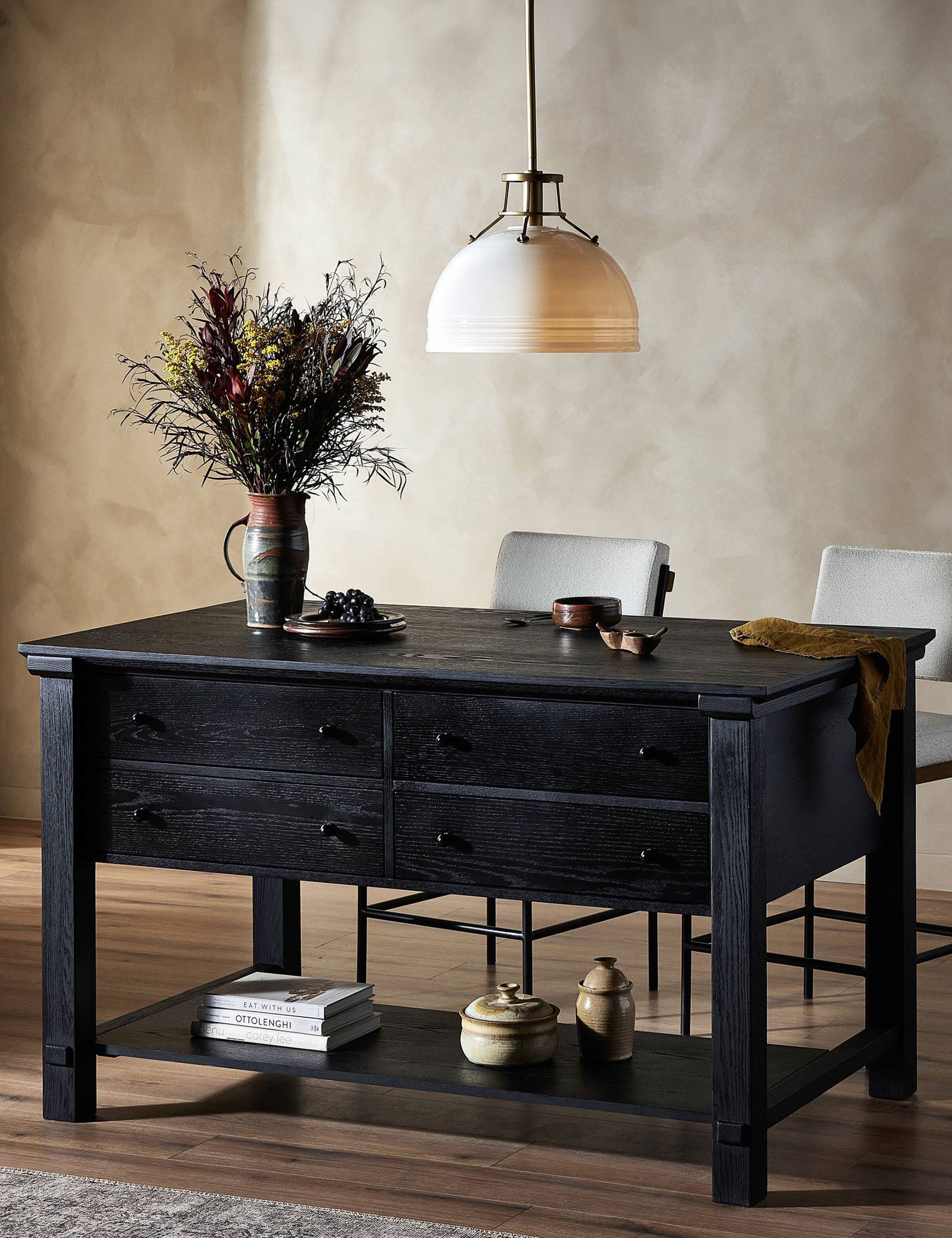 Burke Kitchen Island with Storage - Modern Rolling Kitchen Cart with Butcher Block Top for Small Spaces - Perfect for Meal Prep, Dining & Extra Counter Space in Apartments & Homes