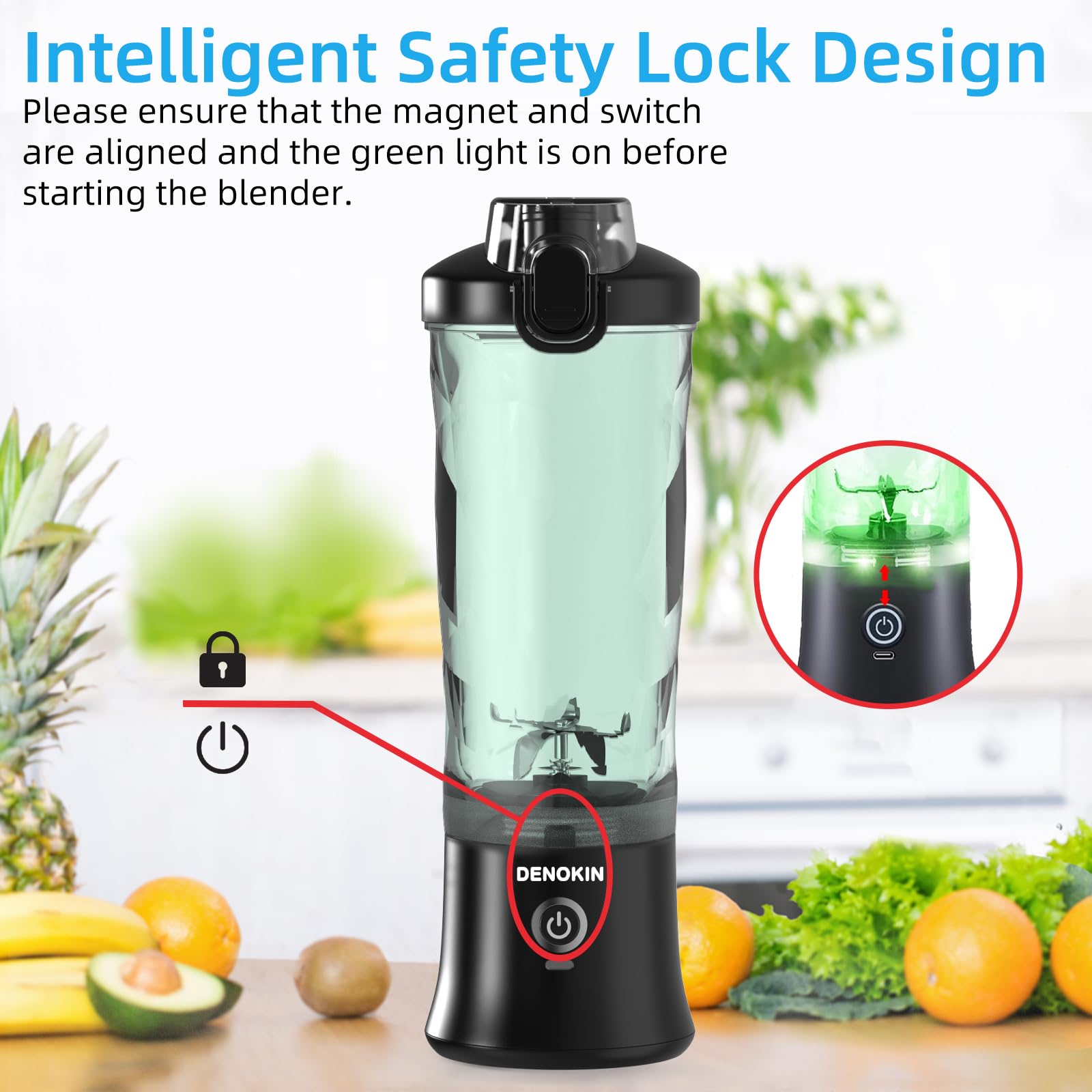Portable Personal Blender for Shakes & Smoothies - 20oz Mini Blender with 6 Blades - Compact Kitchen, Home & Travel Blender - Perfect for Smoothies, Protein Shakes & Meal Prep On-The-Go