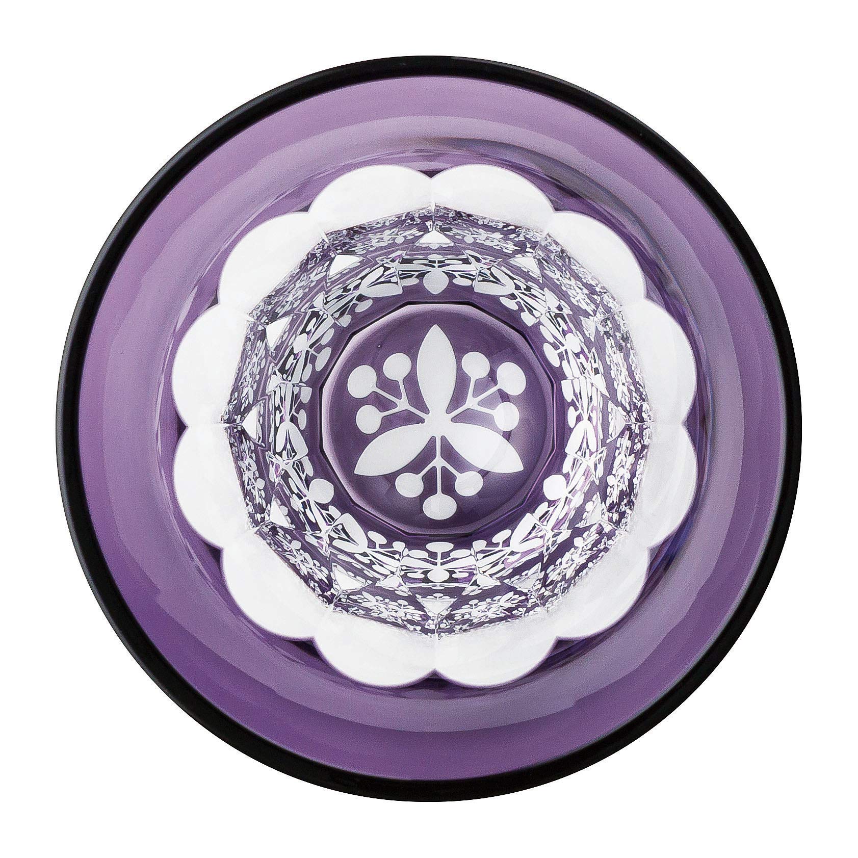 Premium Japanese Yachiyo Kiriko Sake Glass Set - 2.8 fl oz (85 ml) Handcrafted Purple Nanten Pattern Cups - Authentic Toyo Sasaki LS19759SP-C694-S4 - Perfect for Cold Sake Tasting, Japanese Dining & Gift Giving