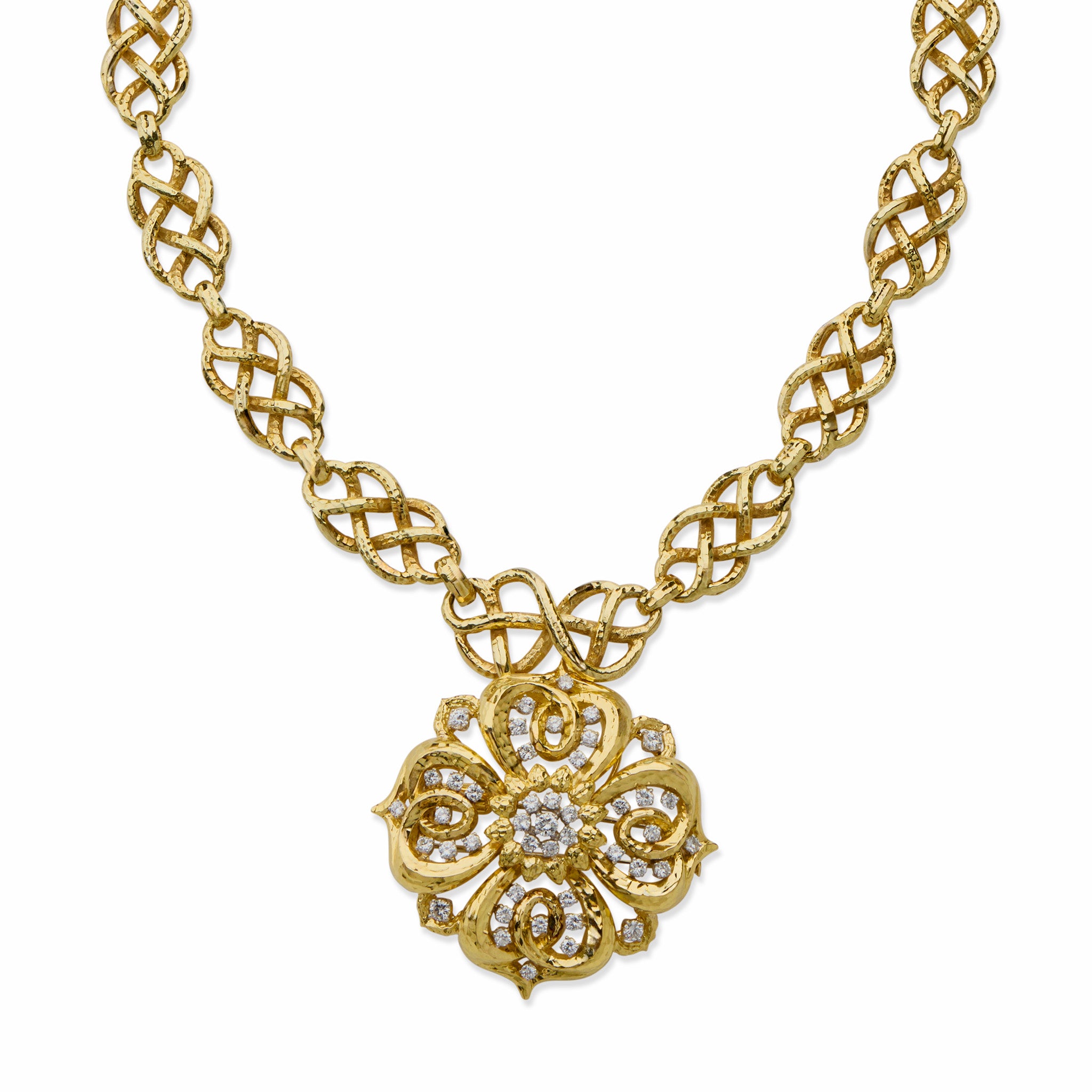 David Webb Hammered Pendant Necklace - 14K Gold Plated Statement Jewelry for Women | Elegant Layering Necklace for Party, Wedding & Everyday Wear