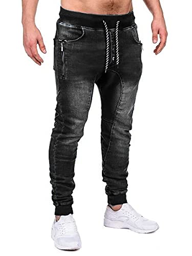 Men's Slim Fit Stretch Denim Jogger Pants - Casual Tapered Leg Cargo Sweatpants for Workout, Running & Streetwear Fashion