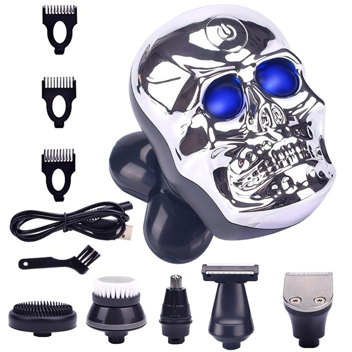 Premium Electric Razor for Men - 5 Blade USB Rechargeable Skull Shaver & Beard Trimmer, Professional Barber Shaving Machine (Silver) - Perfect for Home, Travel & Grooming Gifts