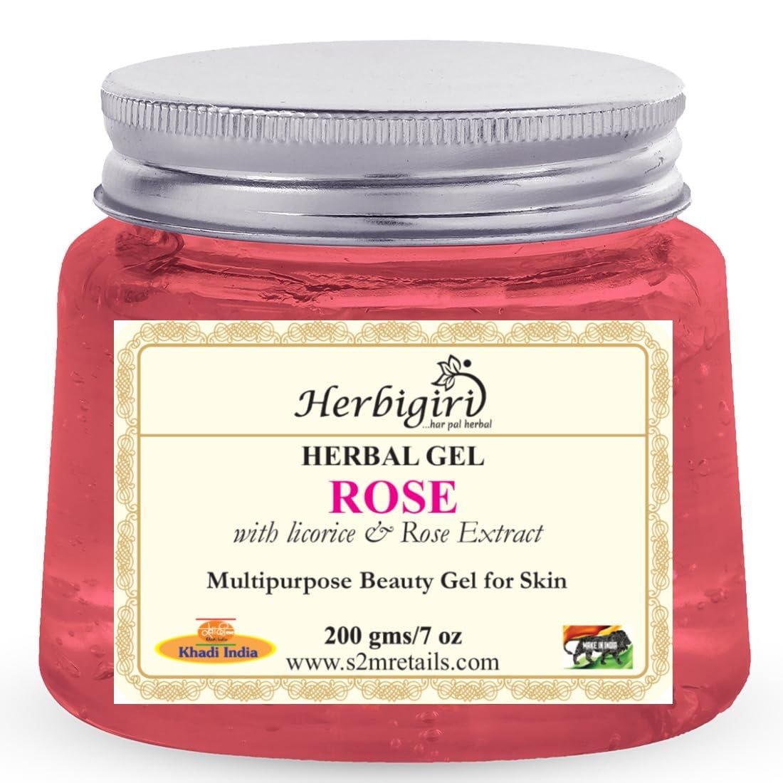 Herbigiri Herbal Rose Moisturizing Face Gel with Aloe Vera, Licorice & Cucumber Extract - 200g Natural Hydrating Skin Care for Dry & Sensitive Skin | Daily Moisturizer for Glowing Complexion | Perfect for Morning & Night Routine