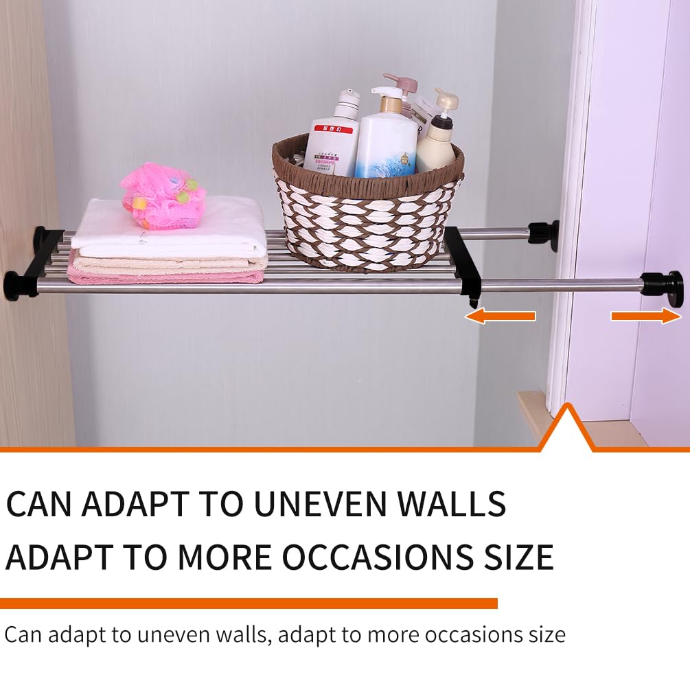 Hershii Adjustable Closet Tension Shelf - Expandable Cabinet Hanging Rod & Metal Storage Rack Organizer - DIY Wardrobe Divider for Kitchen, Bathroom, Bedroom (Black, 32.28-46.06 Inches) - Perfect for Small Space Organization & Closet Storage Solutions