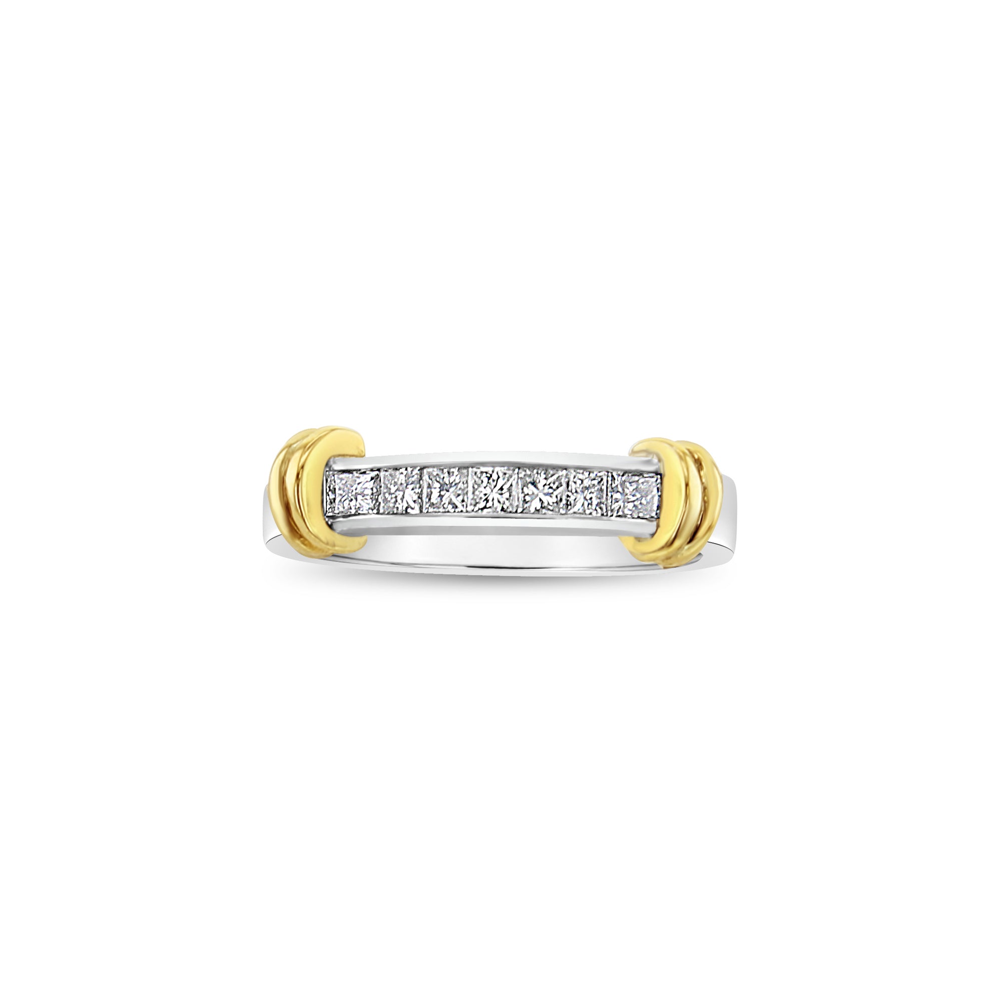 14K Two-Tone Gold Princess Cut Diamond Wedding Band for Women – Elegant Bridal Ring for Engagement, Anniversary & Special Occasions