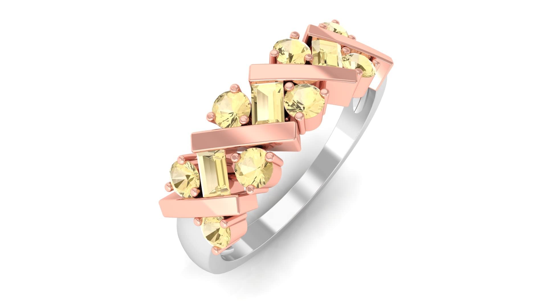 Natural Citrine Band Ring for Women - 14K Solid Gold November Birthstone Ring with Baguette & Round Cut Yellow Citrine | Elegant Jewelry Gift for Birthday, Anniversary & Special Occasions