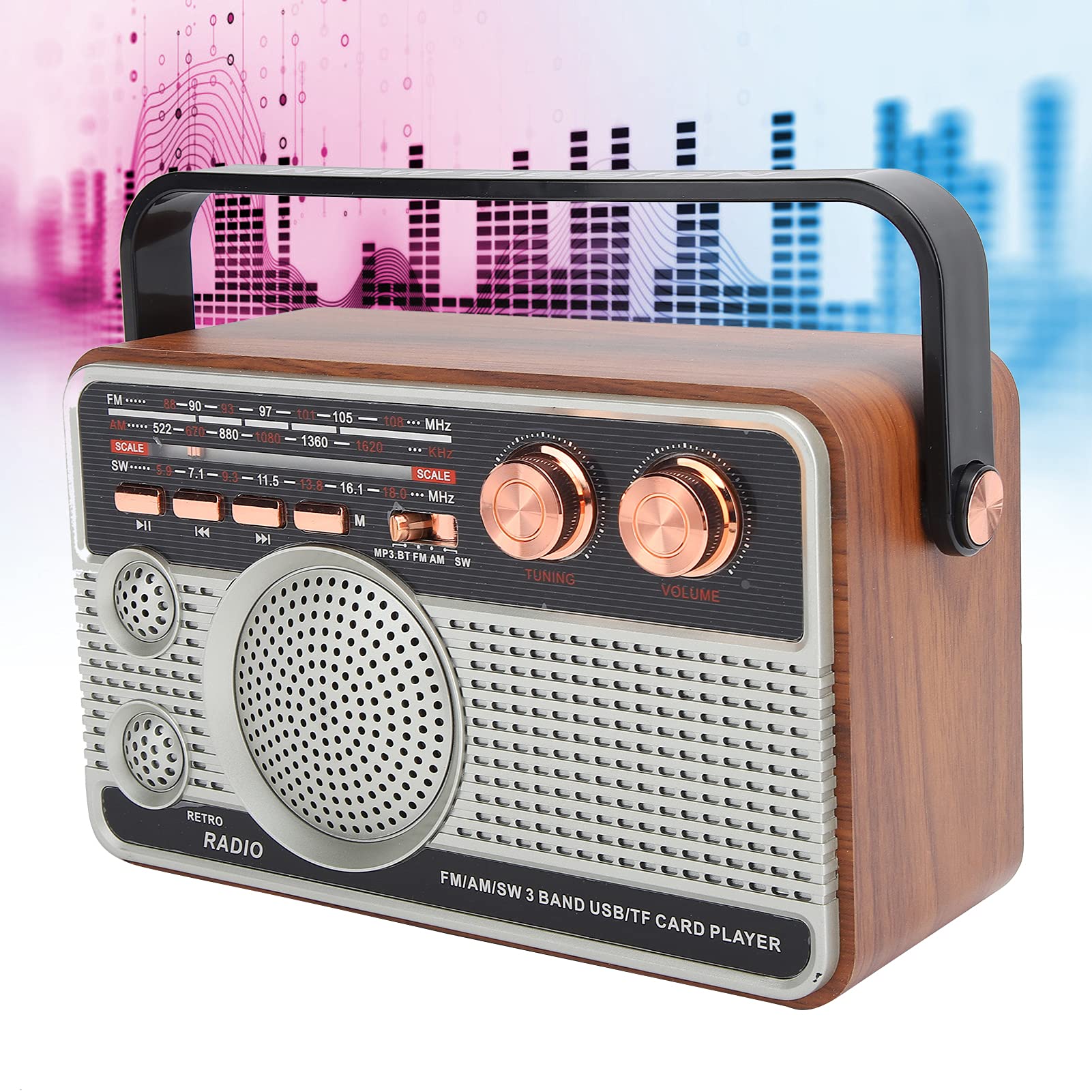 Portable FM/AM/SW Bluetooth Radio Speaker with USB Rechargeable Battery - Retro Style Wireless Radio for Home, Office, Travel | Supports USB/Memory Card Playback & Hands-Free Calling