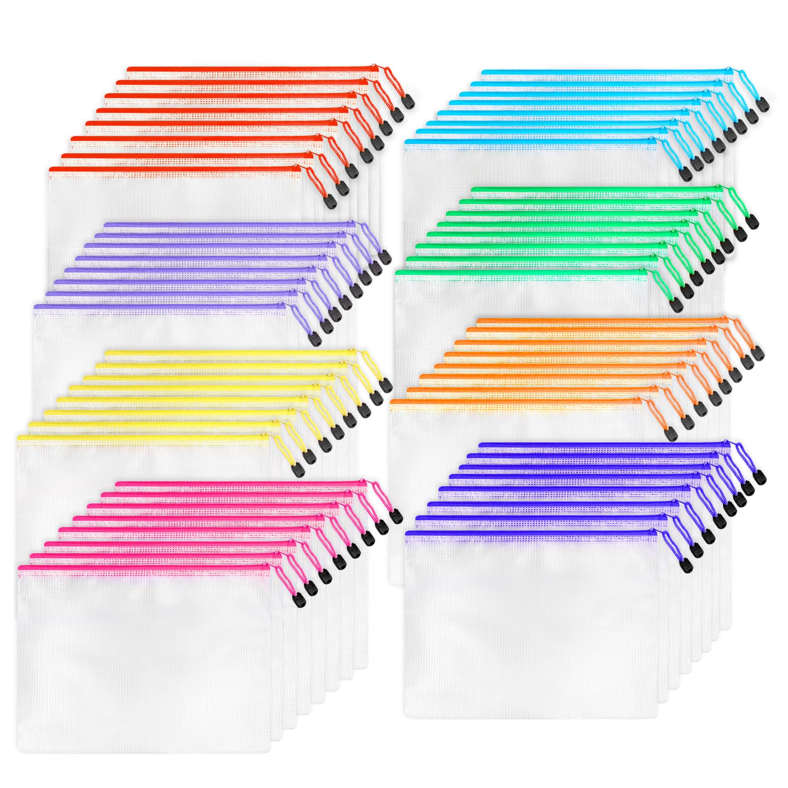 64pcs A4 Mesh Zipper Pouch Bags - Clear Plastic Storage Organizer with Zipper for School, Office, Travel & Board Games | Perfect for Classroom Supplies, Travel Accessories & Game Card Storage