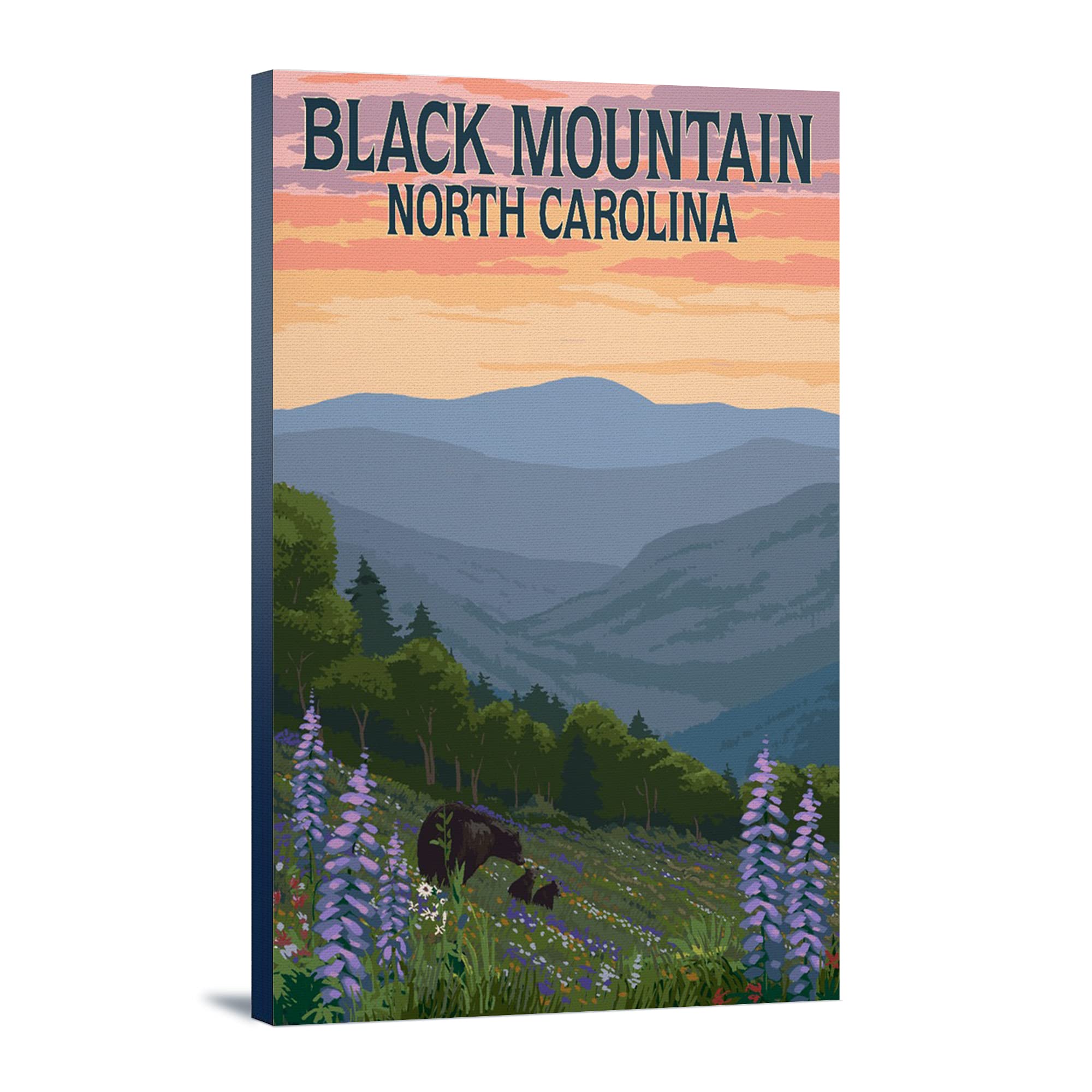Black Mountain North Carolina Bear and Spring Flowers Wall Art - 12x18 Wrapped Canvas Painting for Home & Office Decor | Perfect for Living Room, Bedroom, or Gift