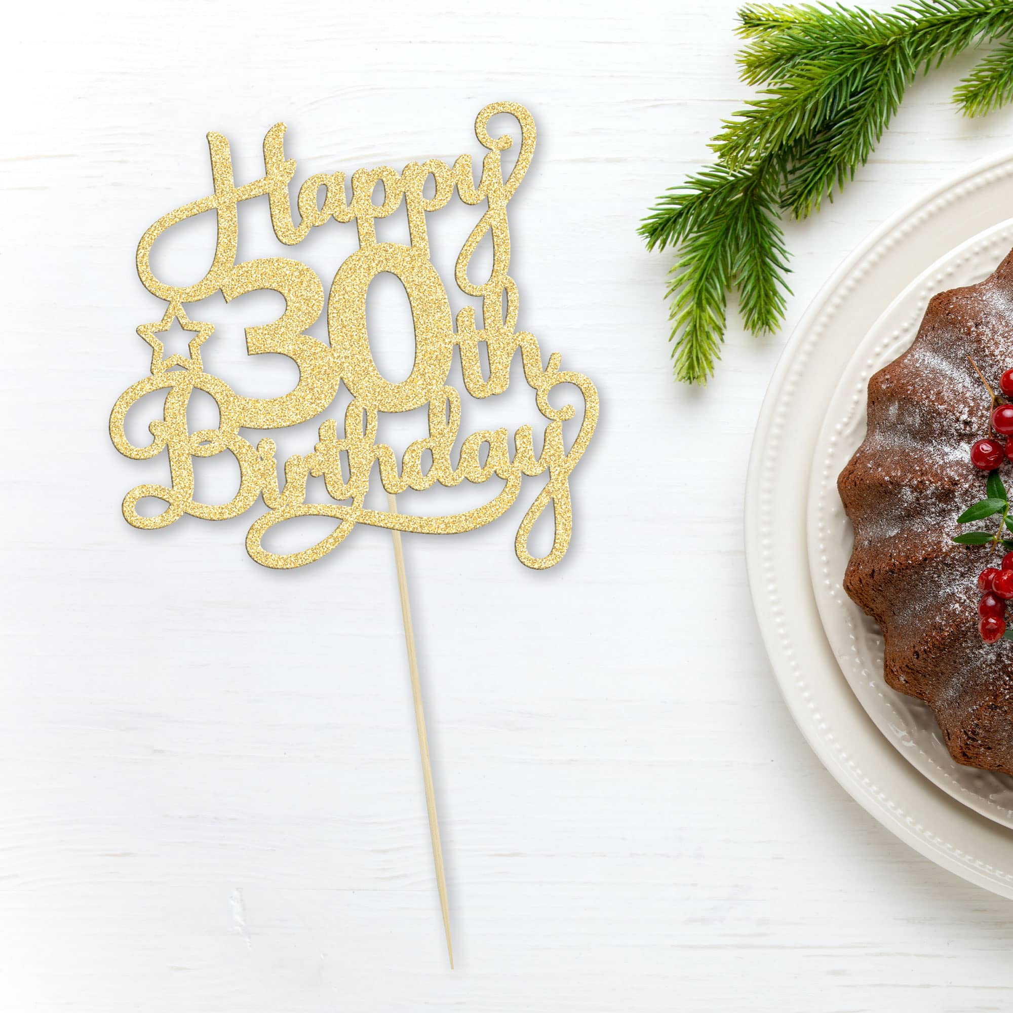 30th Birthday Cake Topper - Gold Glitter '30 & Fabulous' Cake Decorations for 30th Birthday Party | Cheers to 30 Years Anniversary Celebration | Perfect for Cakes, Cupcakes & Dessert Tables
