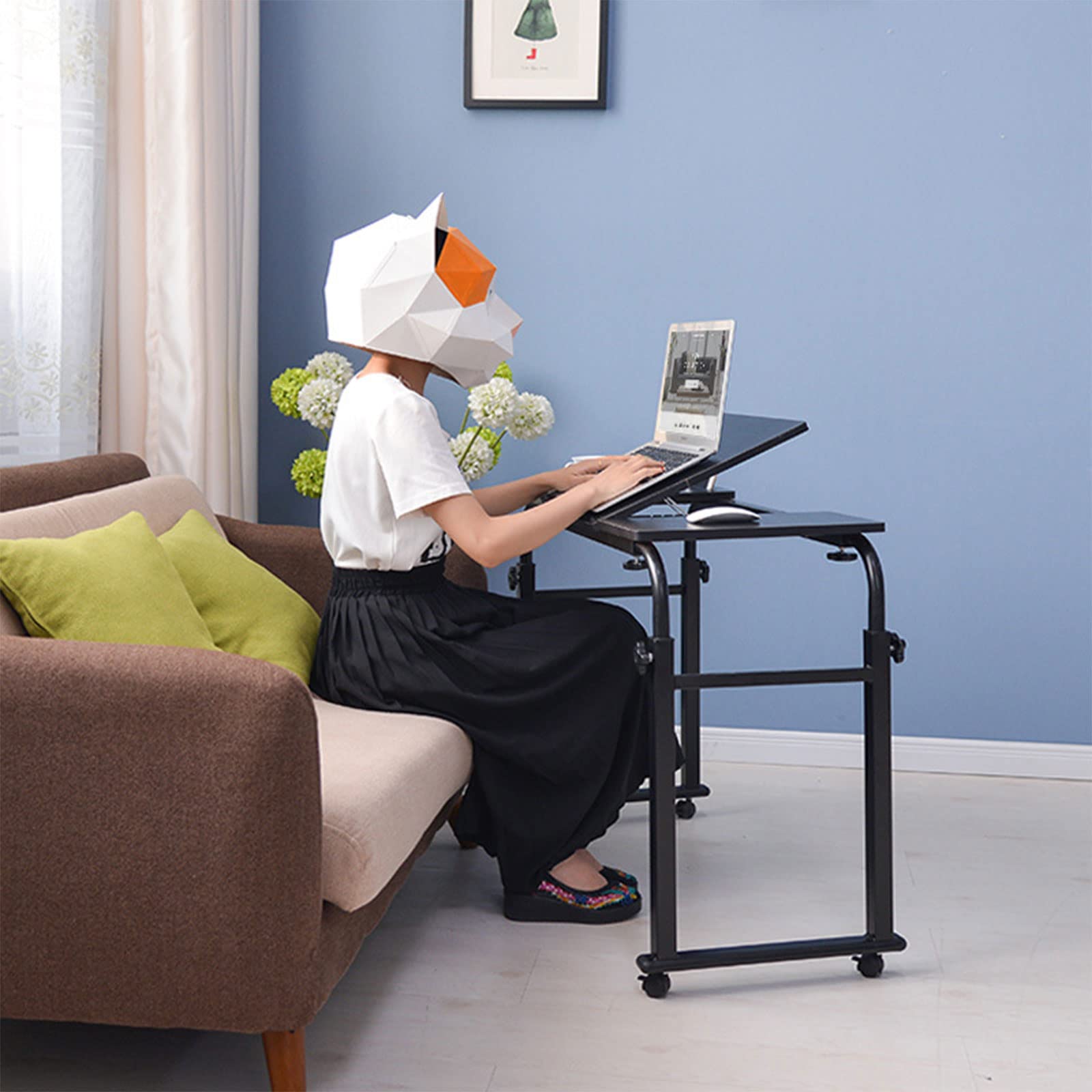Adjustable Laptop Stand with Cooling Fan & Mouse Pad - Ergonomic Height Rolling Computer Desk for Workstation, Notebook & Tablet - Perfect for Home Office, Bed, Couch or Travel Use