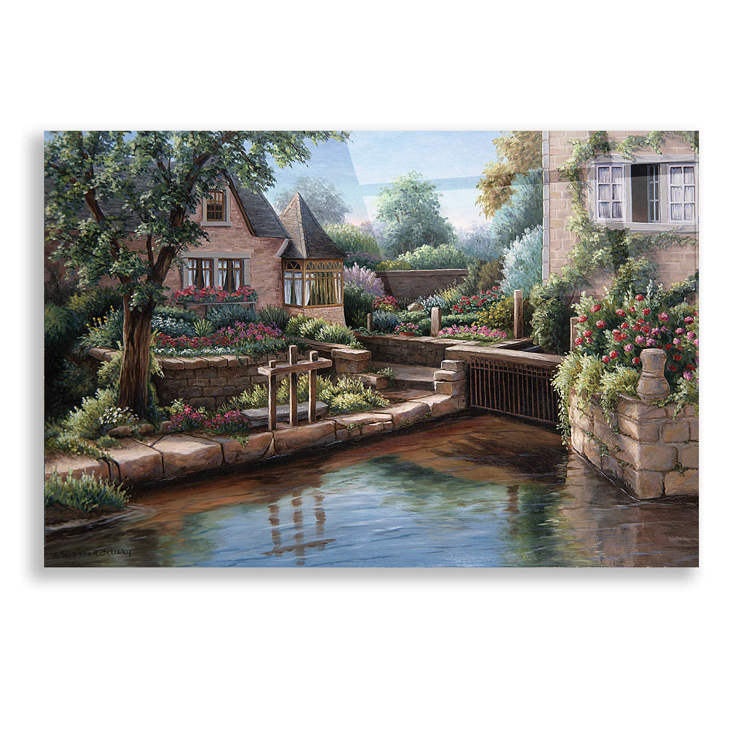 Barbara Felisky 'Cottage on The Water' Acrylic Glass Wall Art - 24x16 Inches Modern Home Decor for Living Room, Bedroom & Office