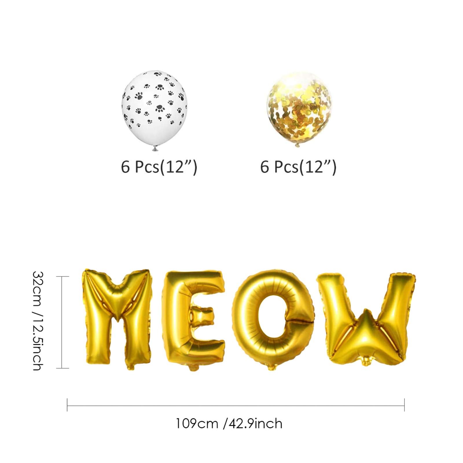 Cat Birthday Party Supplies - Meow Letter Balloons, Cat Paw Print Balloons & Happy Birthday Banner for Pet Celebration | Perfect for Kitty Themed Birthday Decorations, Adoption Parties & Cat Lover Events