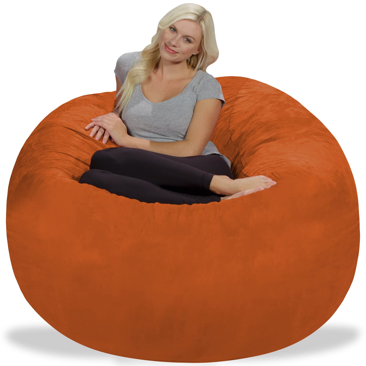 Chill Sack 5' Giant Memory Foam Bean Bag Chair - Ultra Soft Microfiber Cover in Tangerine Orange - Perfect for Living Rooms, Game Rooms & Dorm Lounging