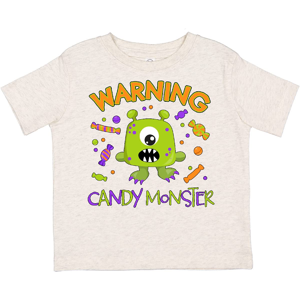 Inktastic Warning Candy Monster Cute Green Toddler T-Shirt - Fun Halloween Costume & Playdate Outfit for Boys and Girls