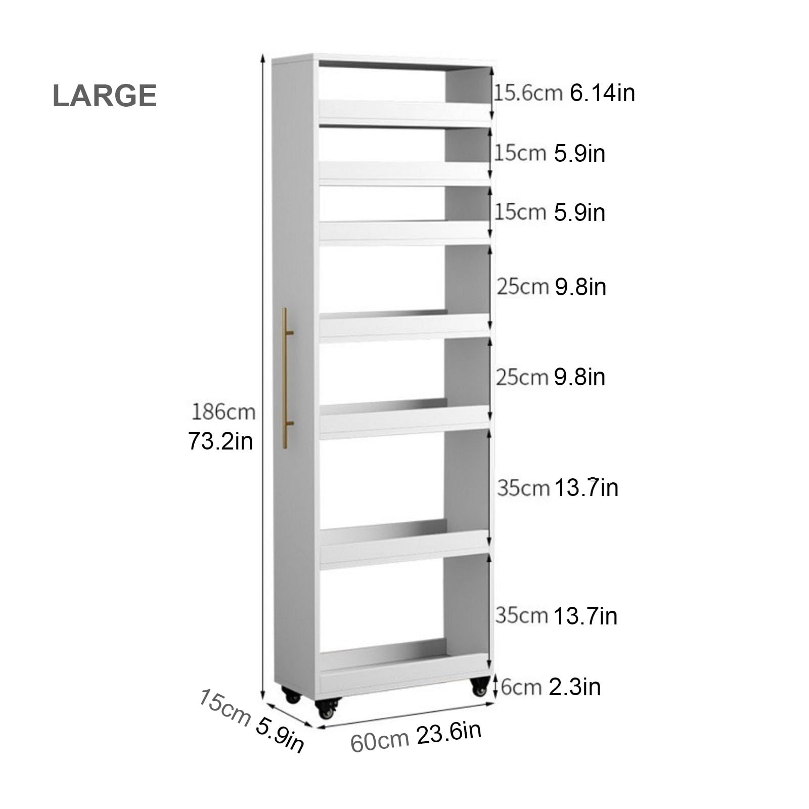 White Large Slim Storage Cart with Wheels - Narrow Rolling Kitchen Cabinet with Handle - Wood Spice Rack Organizer for Pantry, Small Spaces - Perfect for Kitchen, Bathroom, Bedroom & Office Storage Solutions