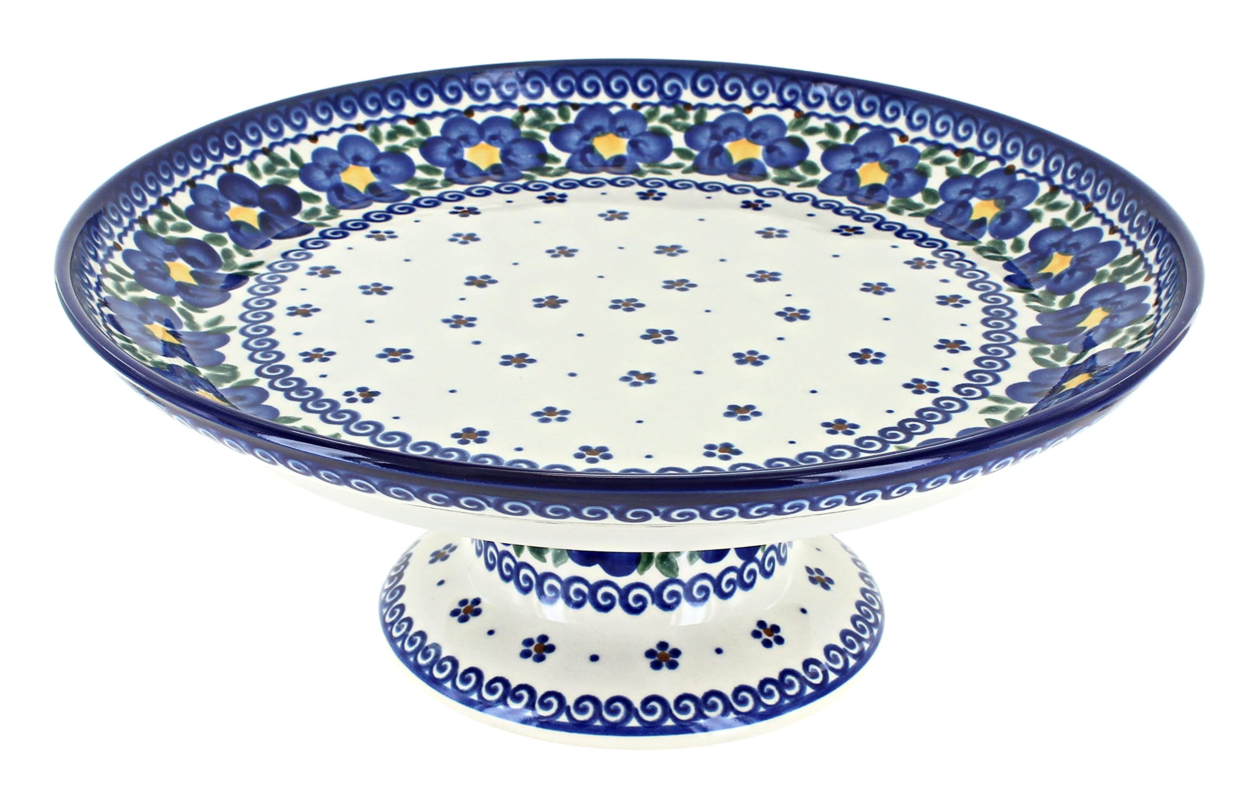 Hand-Painted Blue Rose Polish Pottery Cake Plate - Spring Blossom Floral Design for Desserts, Tea Parties & Home Decor
