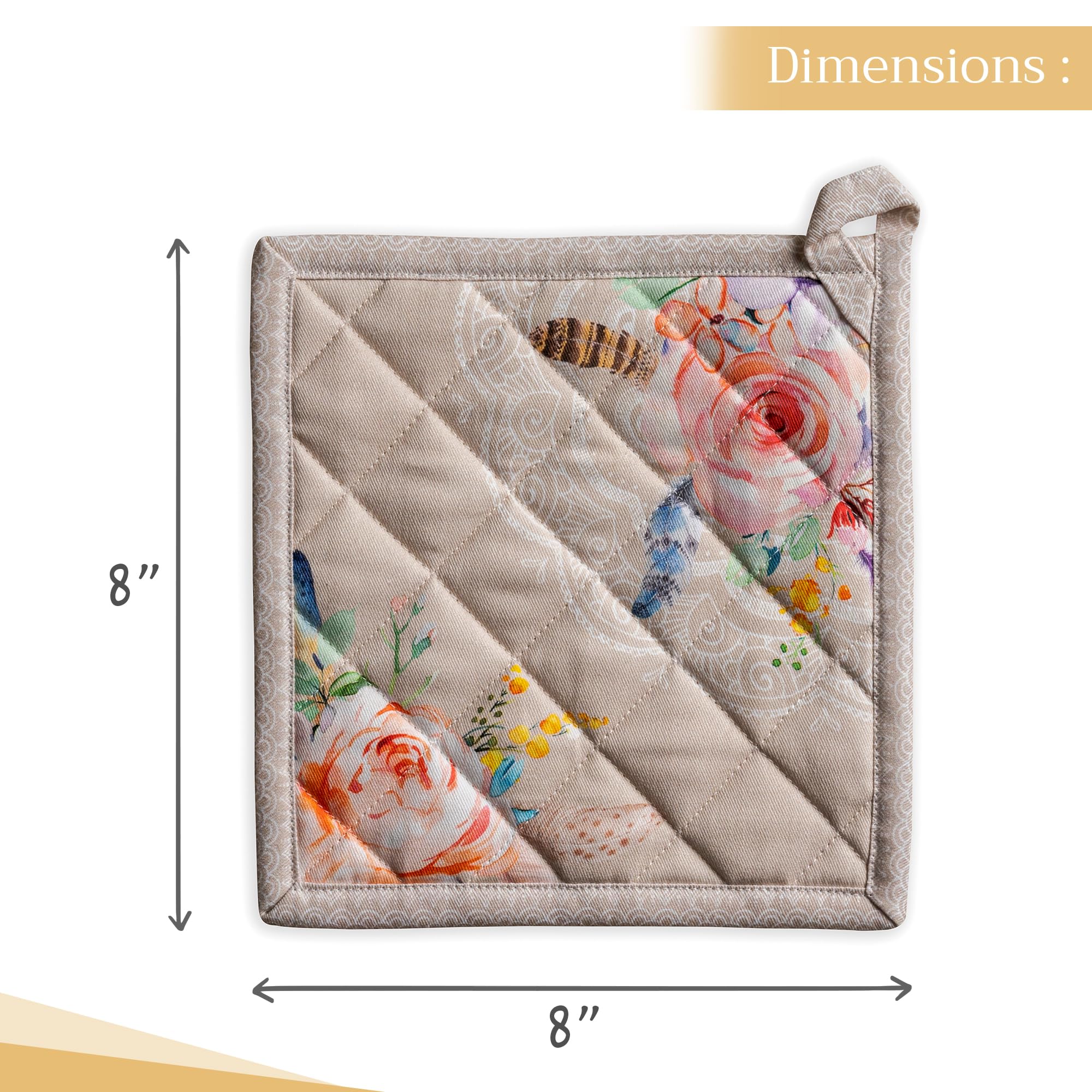 Maison d'Hermine 100% Cotton Heat Resistant Pot Holders Set of 2 - 8x8 Inches with Hanging Loop for Grilling, Microwave & Hot Pans - Easter & Spring Summer Kitchen Decor (Ibiza Beige) - Perfect for BBQ, Baking and Holiday Cooking