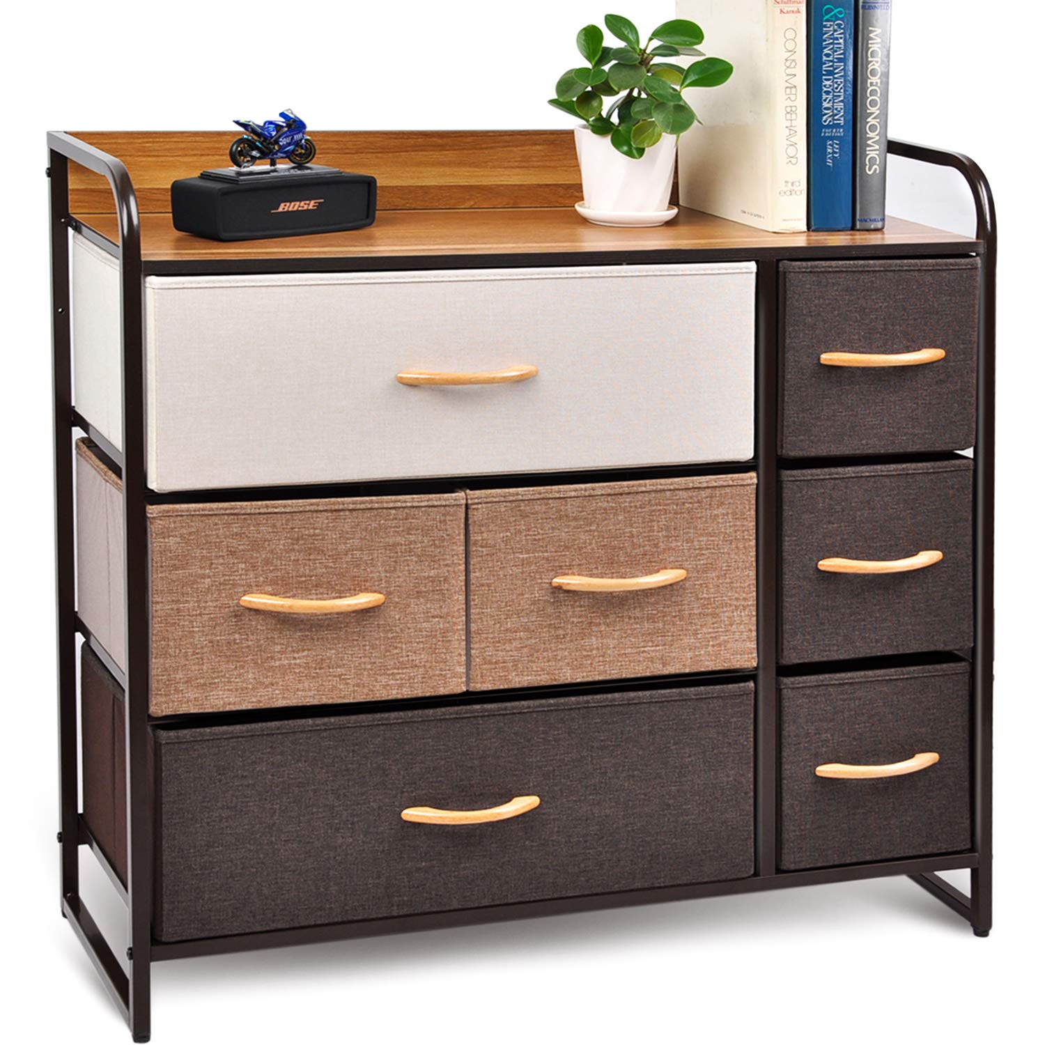 CERBIOR 7-Drawer Dresser Organizer - Sturdy Steel Frame with Wood Top & Fabric Bins for Closet Storage | Perfect for Clothing, Blankets & Bedroom Organization
