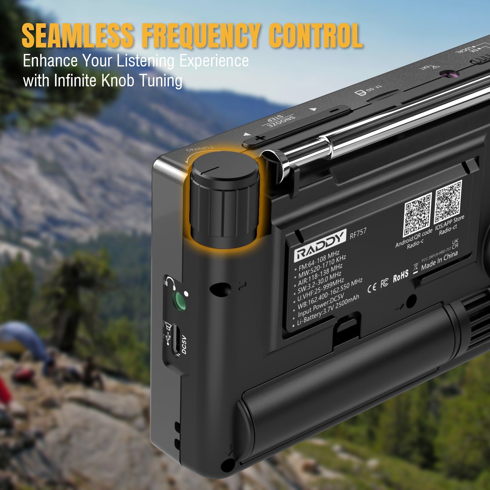 Raddy RF757 Digital Shortwave Radio with APP Control - AM/FM/SW/VHF/UHF/CB/AIR/NOAA Weather Bands, 1000 Presets, Bluetooth 5.0 & 2500mAh Battery - Perfect for Emergency Preparedness, Outdoor Adventures & Home Use