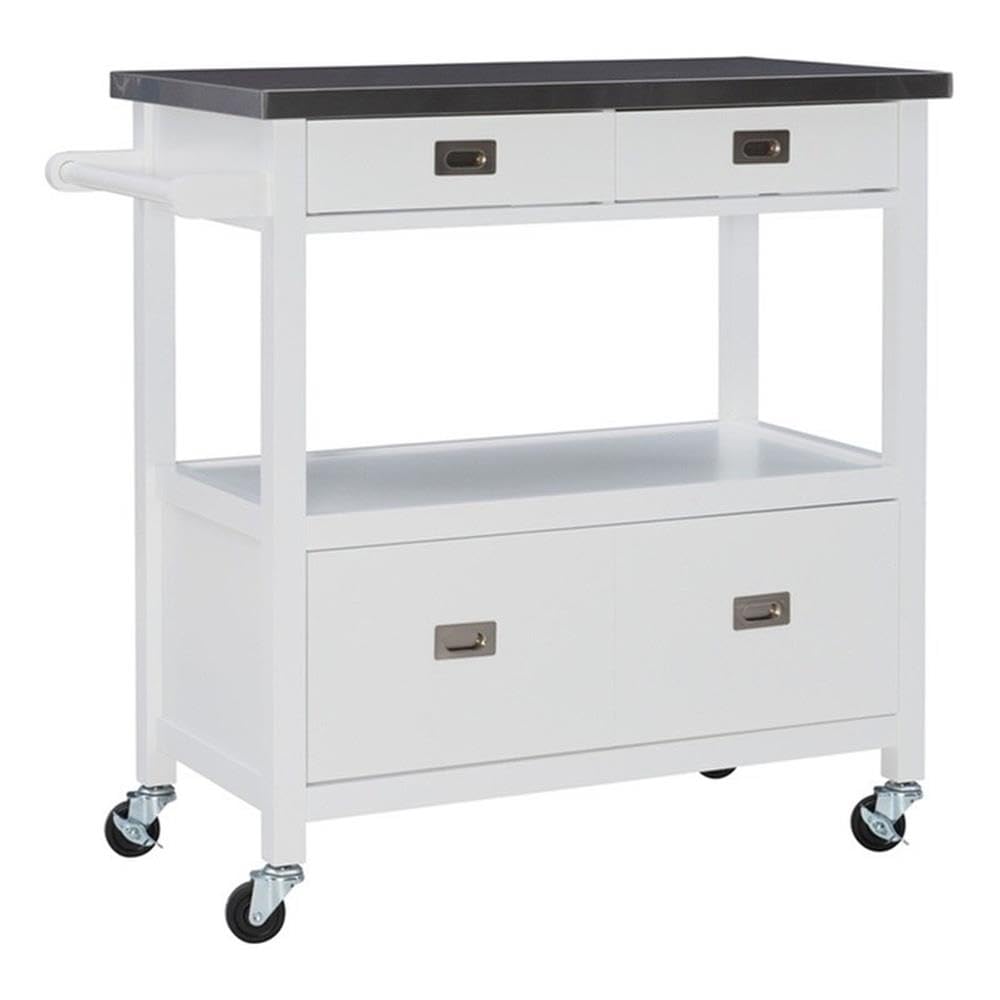 Glossy White Transitional Wood Kitchen Cart - Rolling Island with Storage for Small Spaces, Perfect for Dining & Food Prep