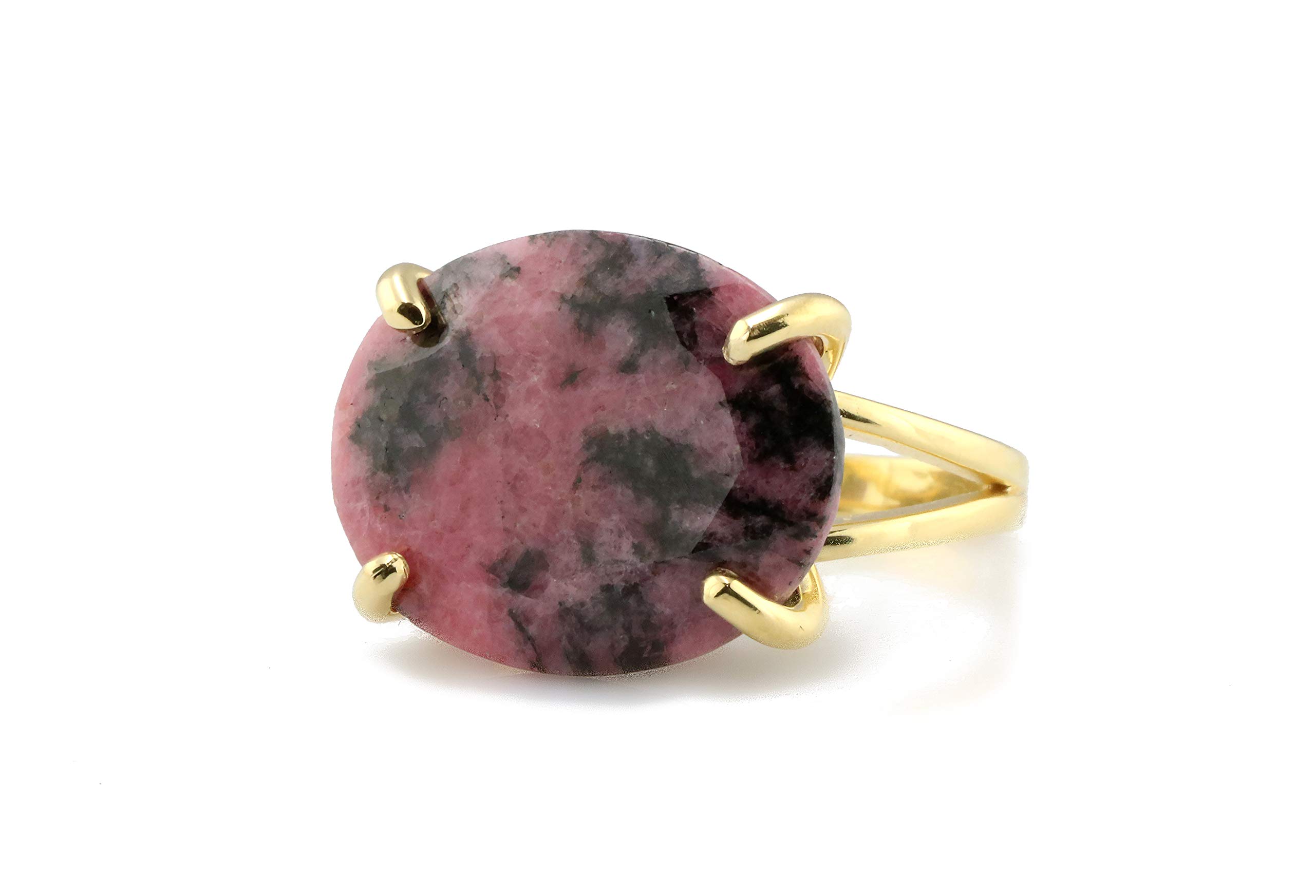 Natural Rhodonite Ring - Gold Filled Oval Gemstone Jewelry for Women - Perfect Gift & Everyday Wear