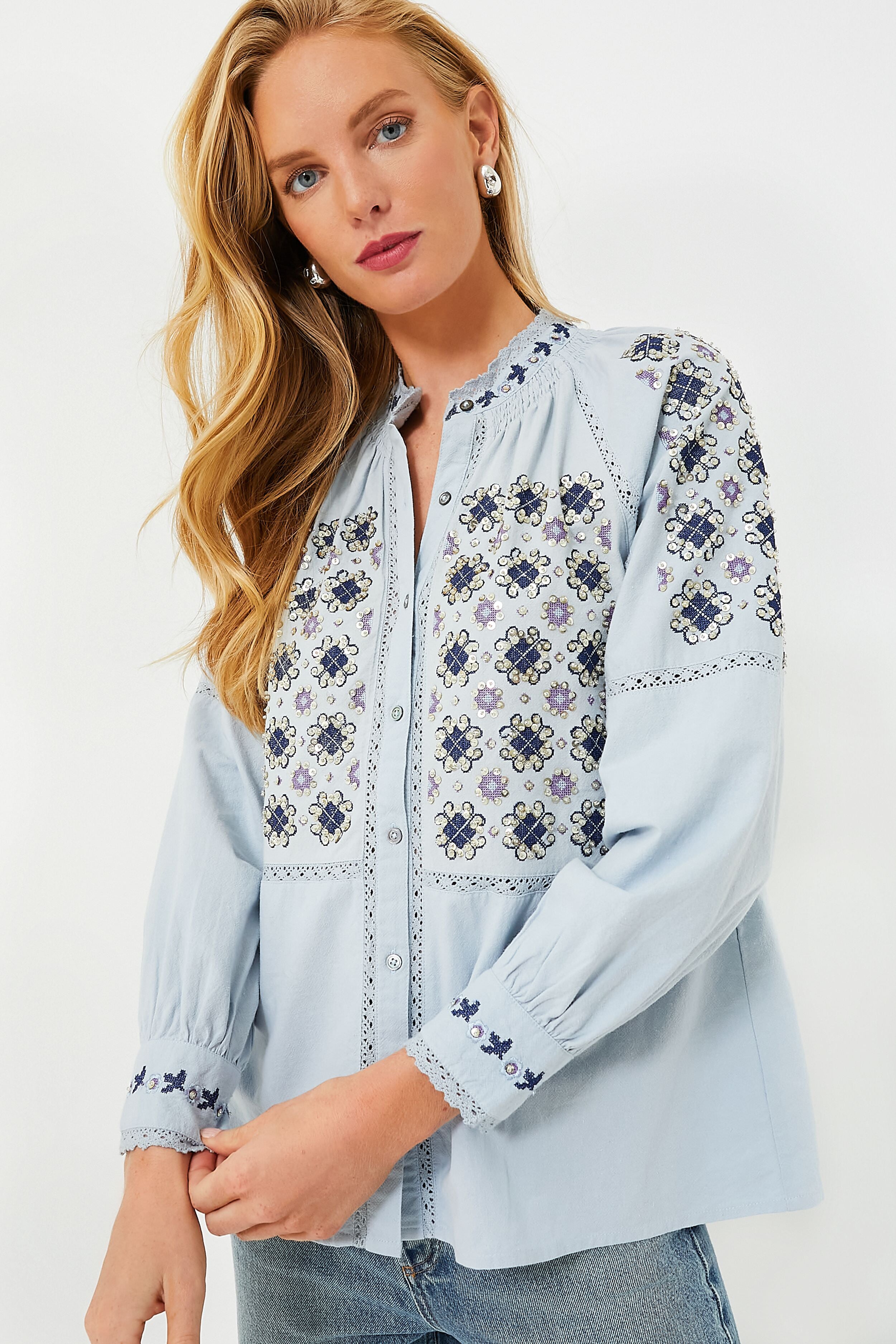 Blue Joana Blouse - Women's Fashion Tops for Casual Wear, Office & Date Night Outfits
