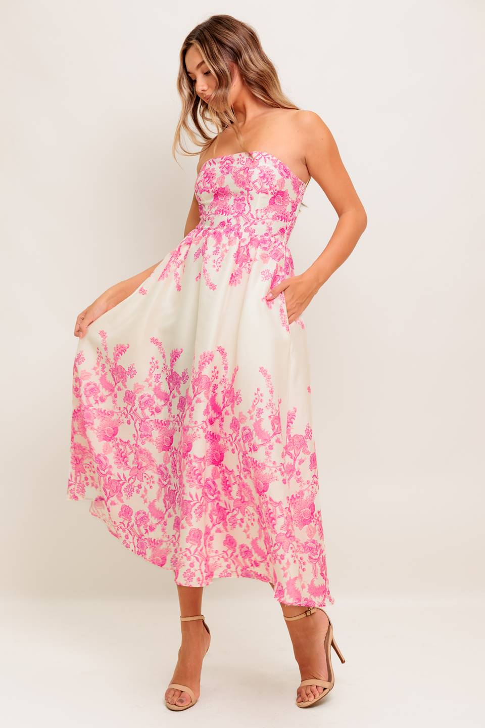 Elegant Pink Floral Cocktail Dress for Women - Perfect for Parties, Weddings & Special Occasions