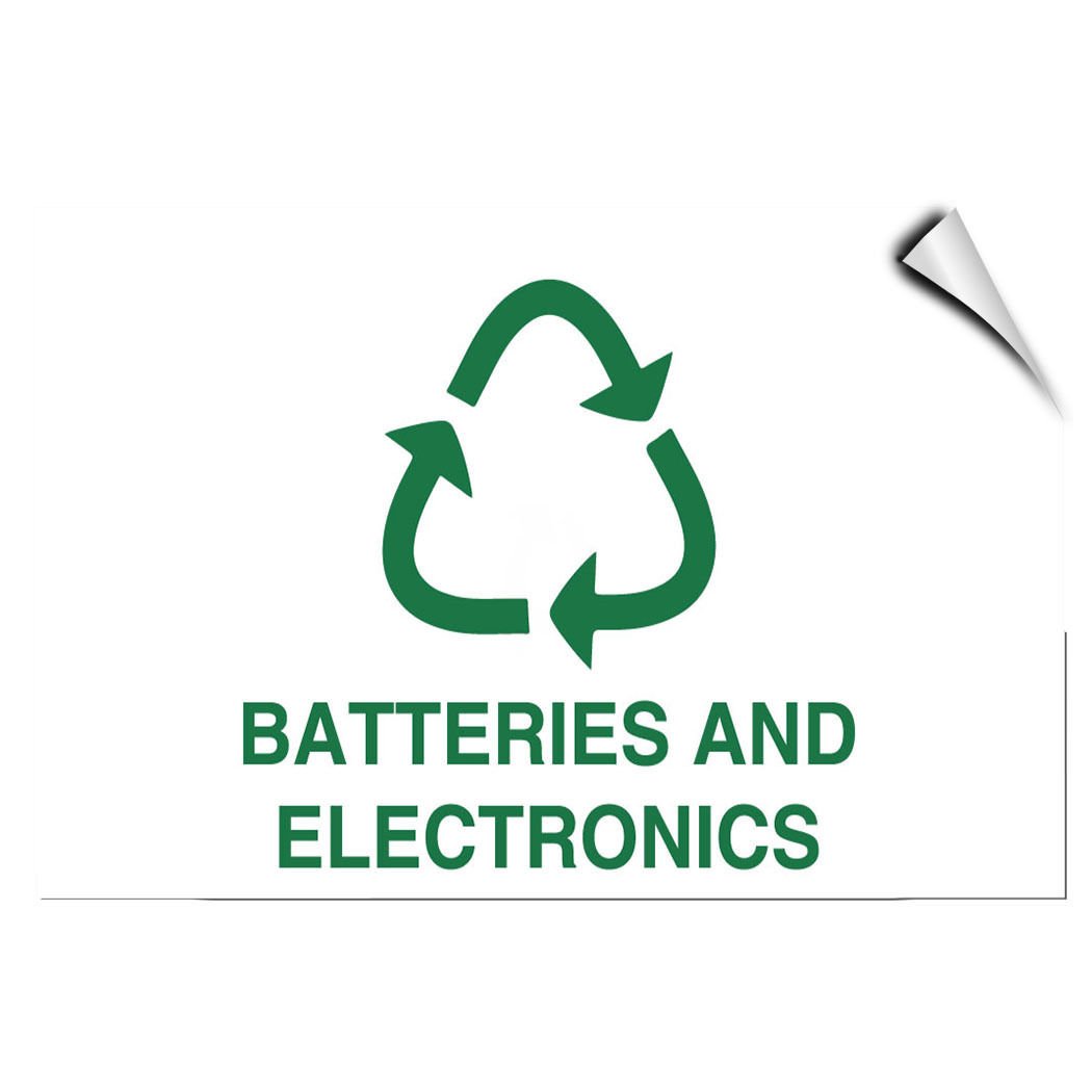 Recycling Label Decal Sticker for Batteries & Electronics - Adhesive Sticker for Any Surface | Eco-Friendly Waste Sorting & Recycling Bins