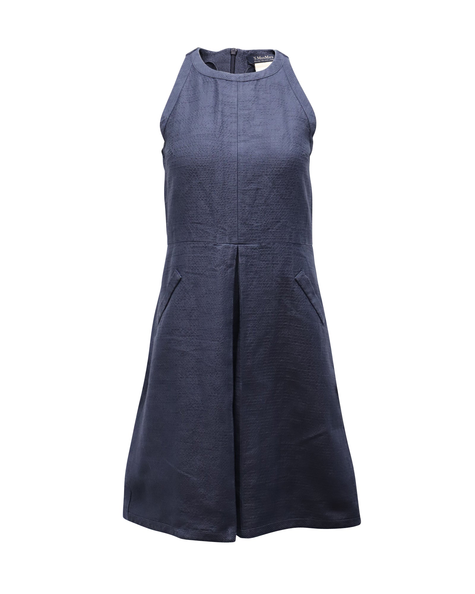 Max Mara Women's Navy Blue Cotton Halter Dress - Elegant Summer Beachwear & Casual Outing Dress