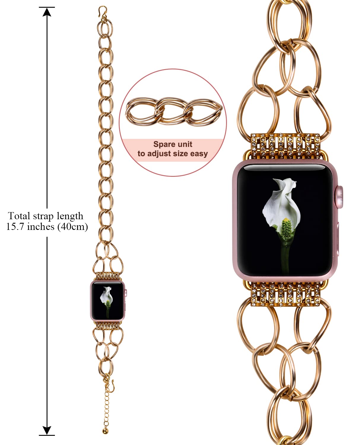 VIQIV Luxury Metal Watch Band Compatible with Apple Watch Ultra/SE/Series 8/7/6/5/4/3/2/1 - 38mm 40mm 41mm 42mm 44mm 45mm 49mm Starlight Bracelet Strap for Women & Girls | Perfect for Work, Parties & Everyday Wear