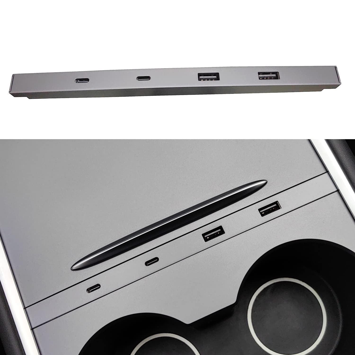 Tesla Model Y & 3 Center Console USB Hub (2021-2024) - Fast Charging USB-C Multi Port Charger | OEM Fit Accessories for Phone & Devices | Perfect for Road Trips & Daily Commute