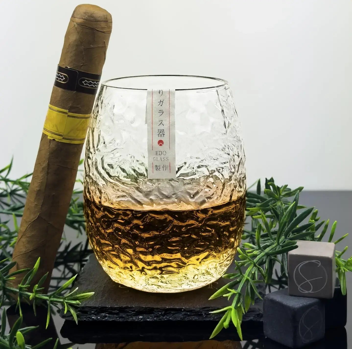 Premium 370ml Japanese Style Silkworm Whisky Tumbler Glass - Elegant Wooden Gift Box - Perfect for Whiskey, Bourbon, Scotch & Home Bar Decor