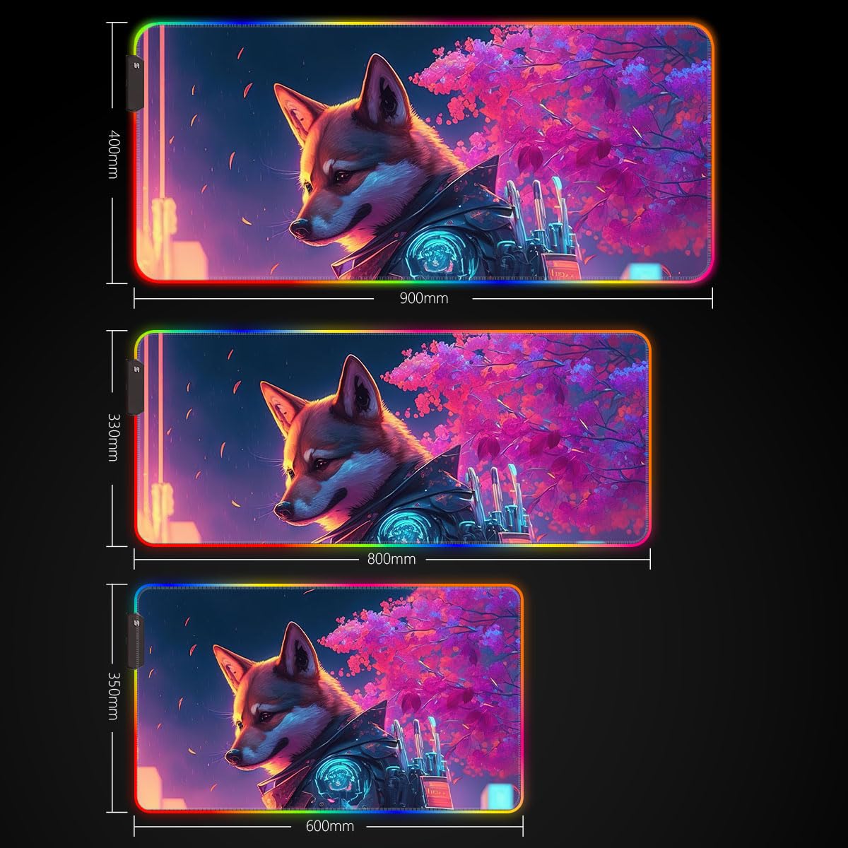 HEYCE Large Gaming Mouse Pad with LED Mechanical Dog Design (60x35x0.3cm) - Non-Slip RGB Mouse Mat for PC, Laptop, Office & Gaming - Perfect for Work, Esports & Computer Setup