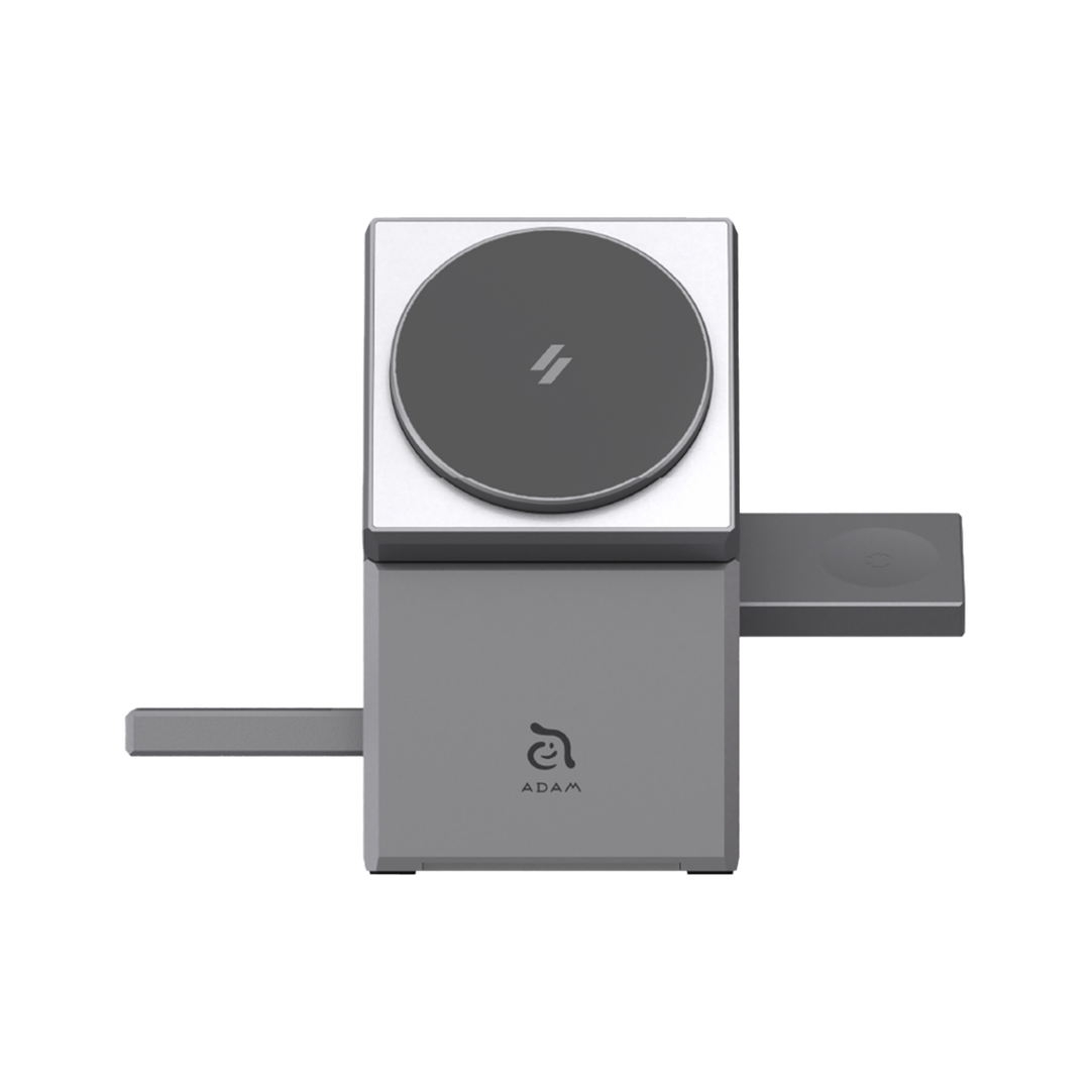 Adam Elements QUBE Qi2 Magsafe 3-in-1 Wireless Charging Stand (Silver) - Fast Charging for iPhone, AirPods & Apple Watch | Perfect for Home, Office & Travel