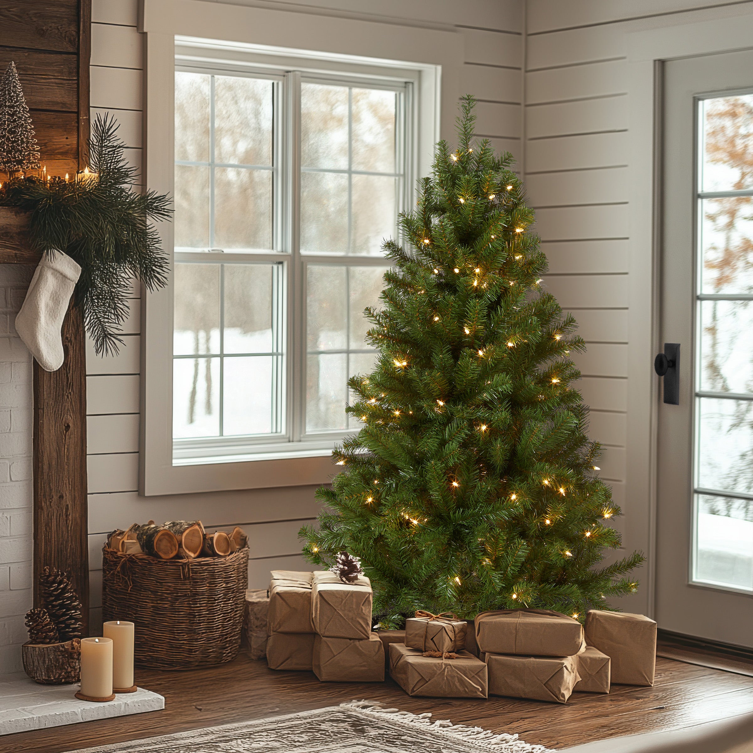 4.5 ft Pre-Lit North Valley Spruce Artificial Christmas Tree with 300 Clear LED Lights - Perfect for Living Room, Office & Holiday Decorations
