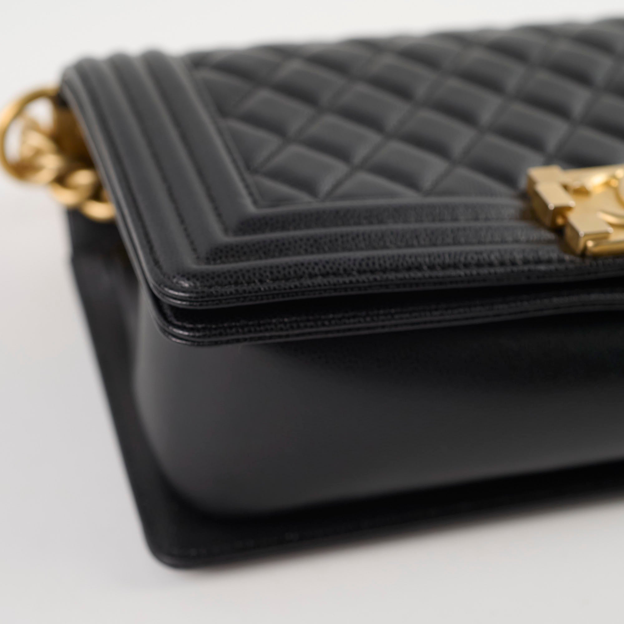 Chanel Old Medium Boy Bag Black Caviar Gold Hardware - Luxury Designer Handbag for Women, Perfect for Evening Parties & Special Occasions