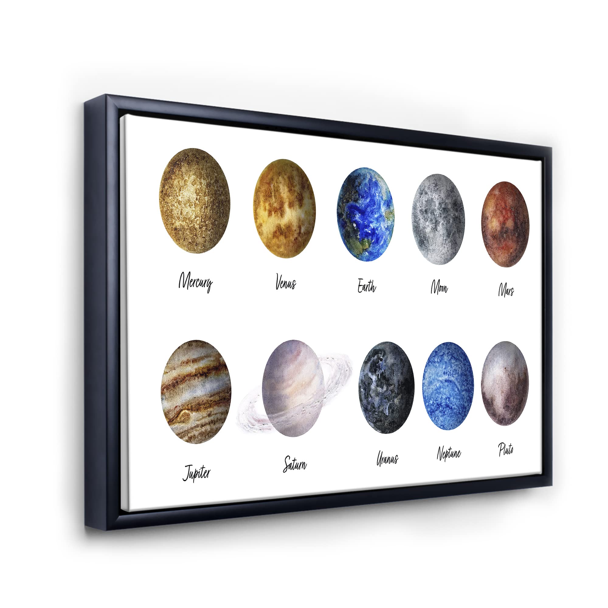 DesignQ All Planets United - Modern Framed Canvas Wall Art Print | Solar System Decor for Living Room, Bedroom & Office | Space Themed Home Decor Gift
