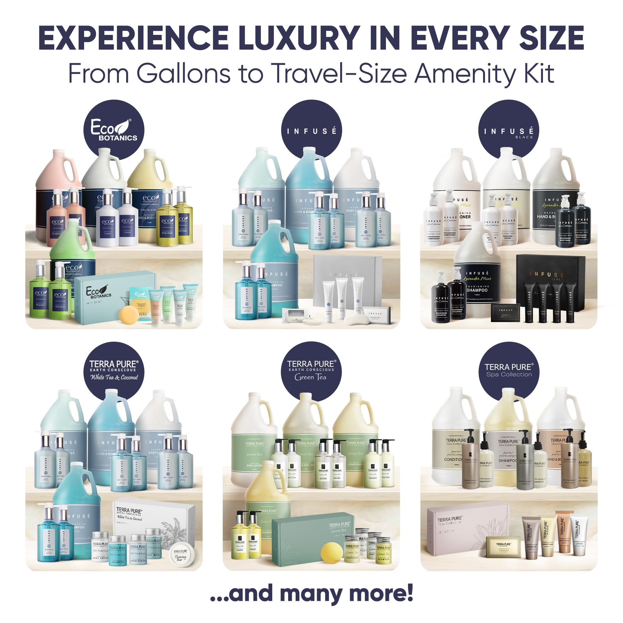 Eco Botanics Travel Amenity Kit - 15 Sets per Case | 0.85 oz Shampoo, Conditioner, Body Wash, Lotion, Soap Bar, Makeup Wipes & Dental Kit | Perfect for Hotels, Airlines, Spas & Luxury Travel Toiletries