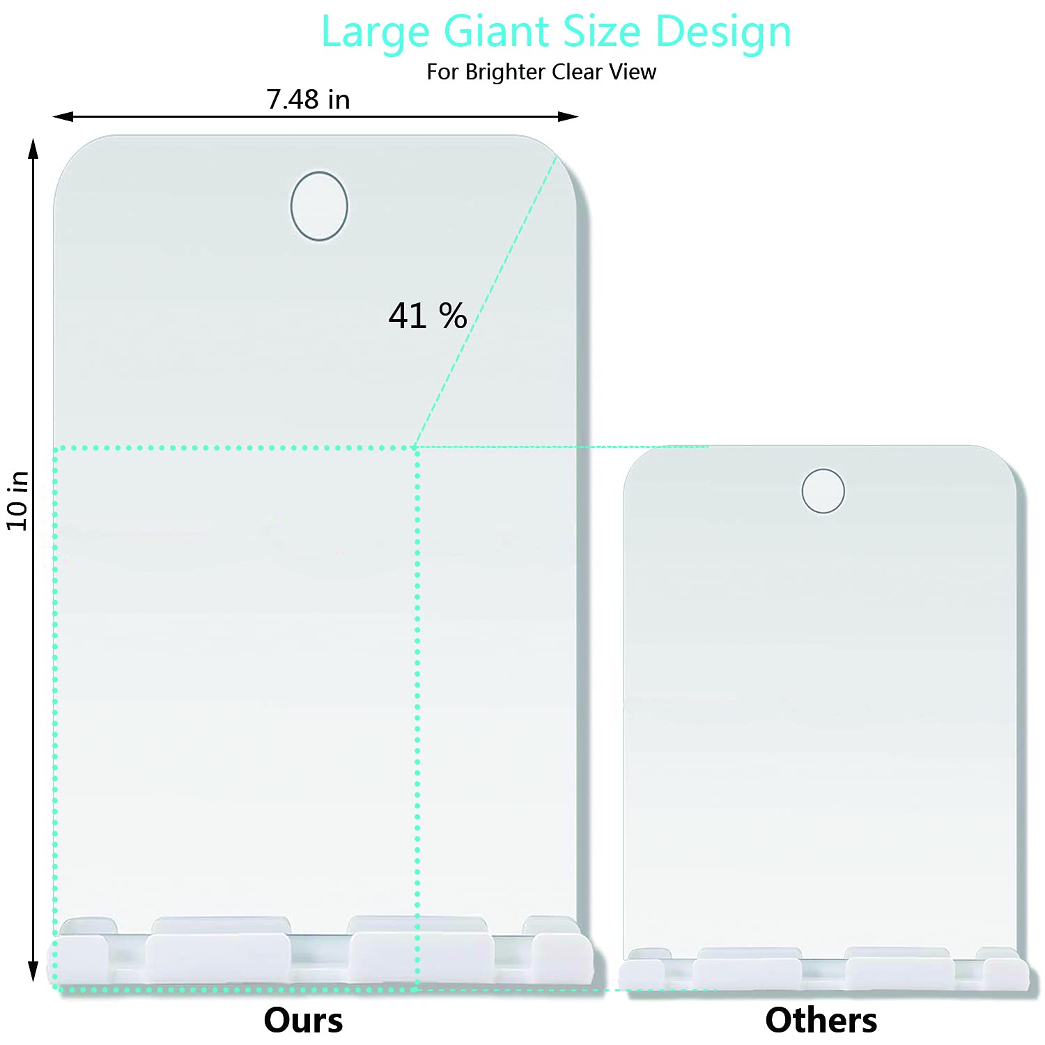 XoYo APHUIME Large Fogless Shower Mirror with Adhesive Hooks - Anti-Fog Bathroom Mirror for Shaving & Makeup - Frameless Wall Mounted Shower Mirror - Perfect for Grooming, Skincare & Shaving in Bathroom or Gym