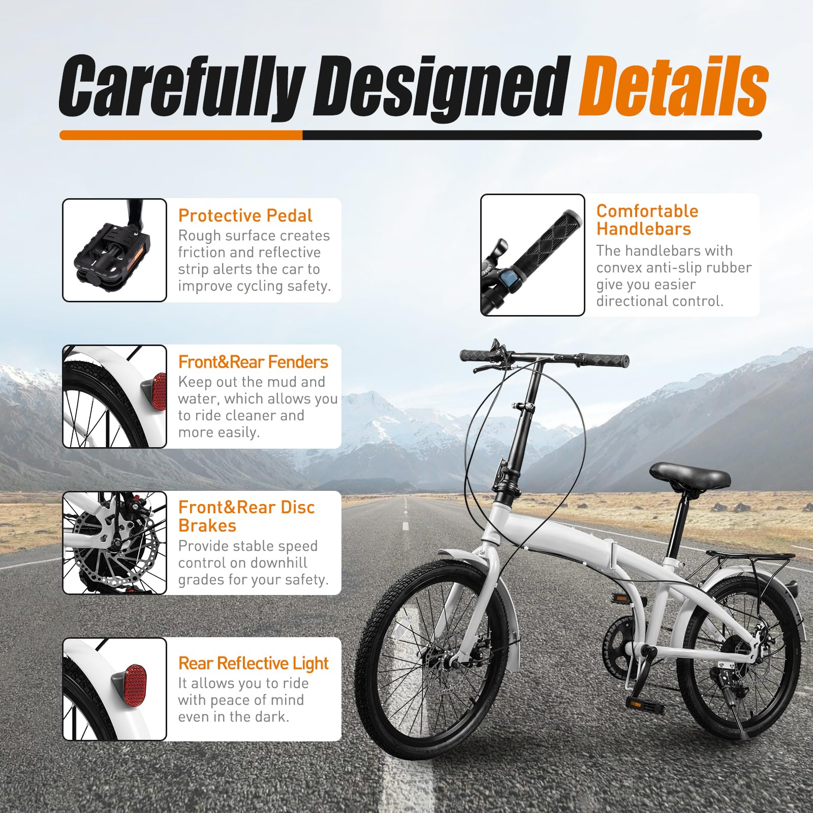 **Foldable Bicycle 20-inch Wheels - 7 Speed Gears, Disc Brake & Fenders - Lightweight Folding Bike for Commuting, Travel & City Riding**