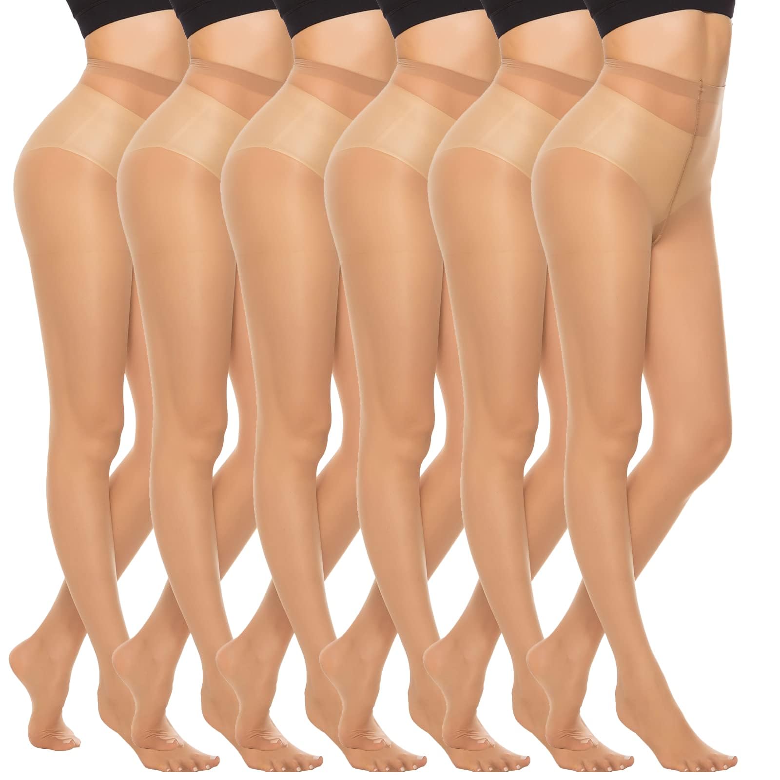 MANZI 6 Pairs 20D Women's Sheer Tights - Ultra Thin High Waist Pantyhose & Thigh Stockings for Everyday Wear, Office, Party & Special Occasions