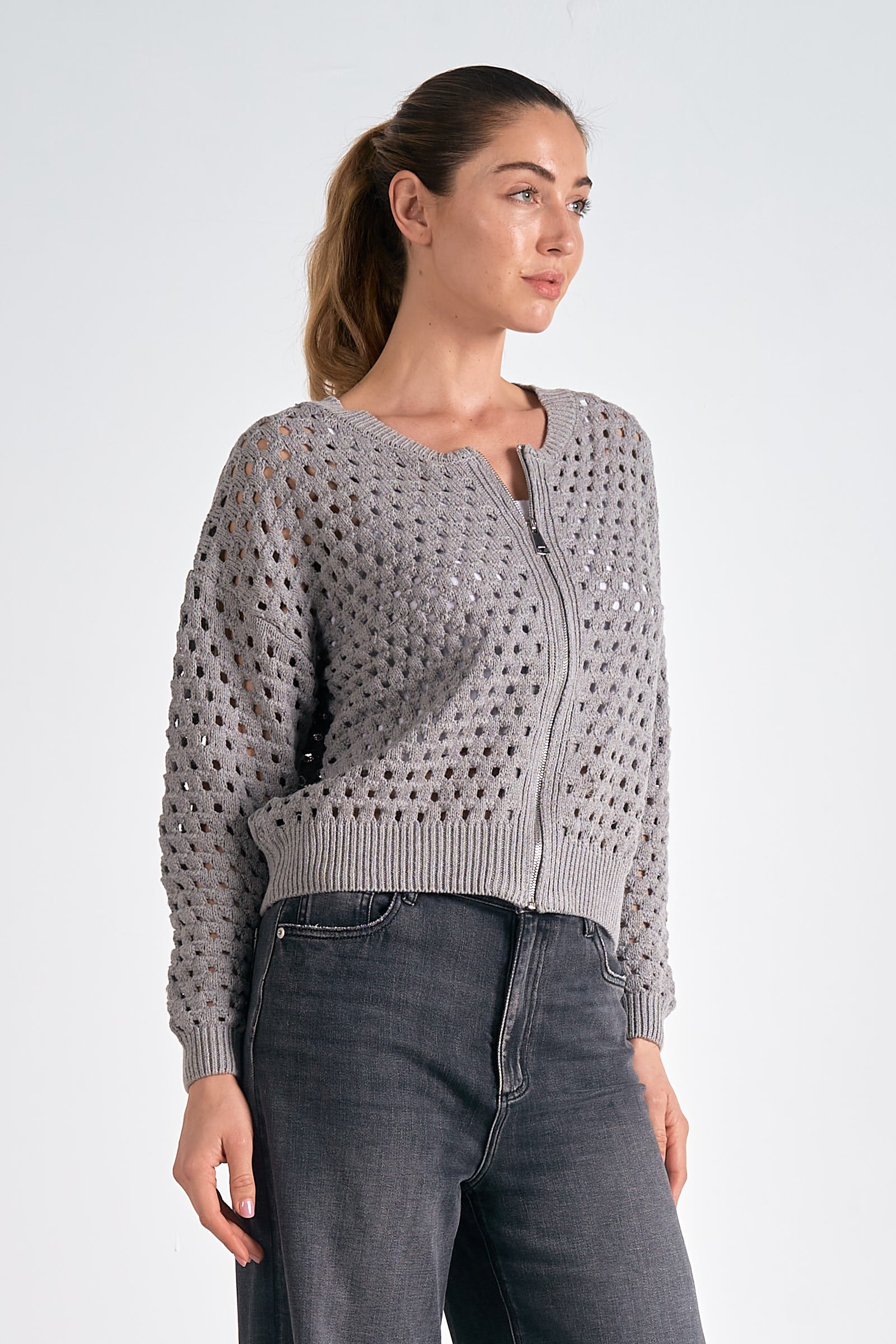 Light Gray Zip Up Sweater Cardigan for Women - Cozy Knit Pullover for Fall & Winter - Perfect for Office, Travel and Casual Outfits
