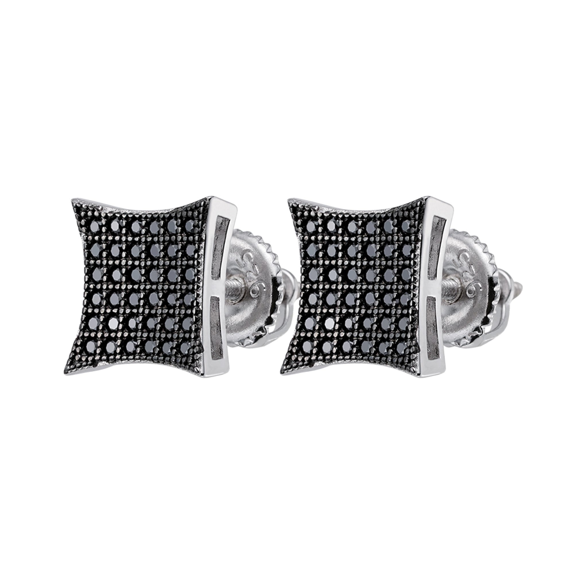 Silver Round Black Moissanite Square Iced Diamond Earrings for Women | Hypoallergenic Cubic Zirconia Stud Earrings | Perfect for Parties, Weddings & Evening Events