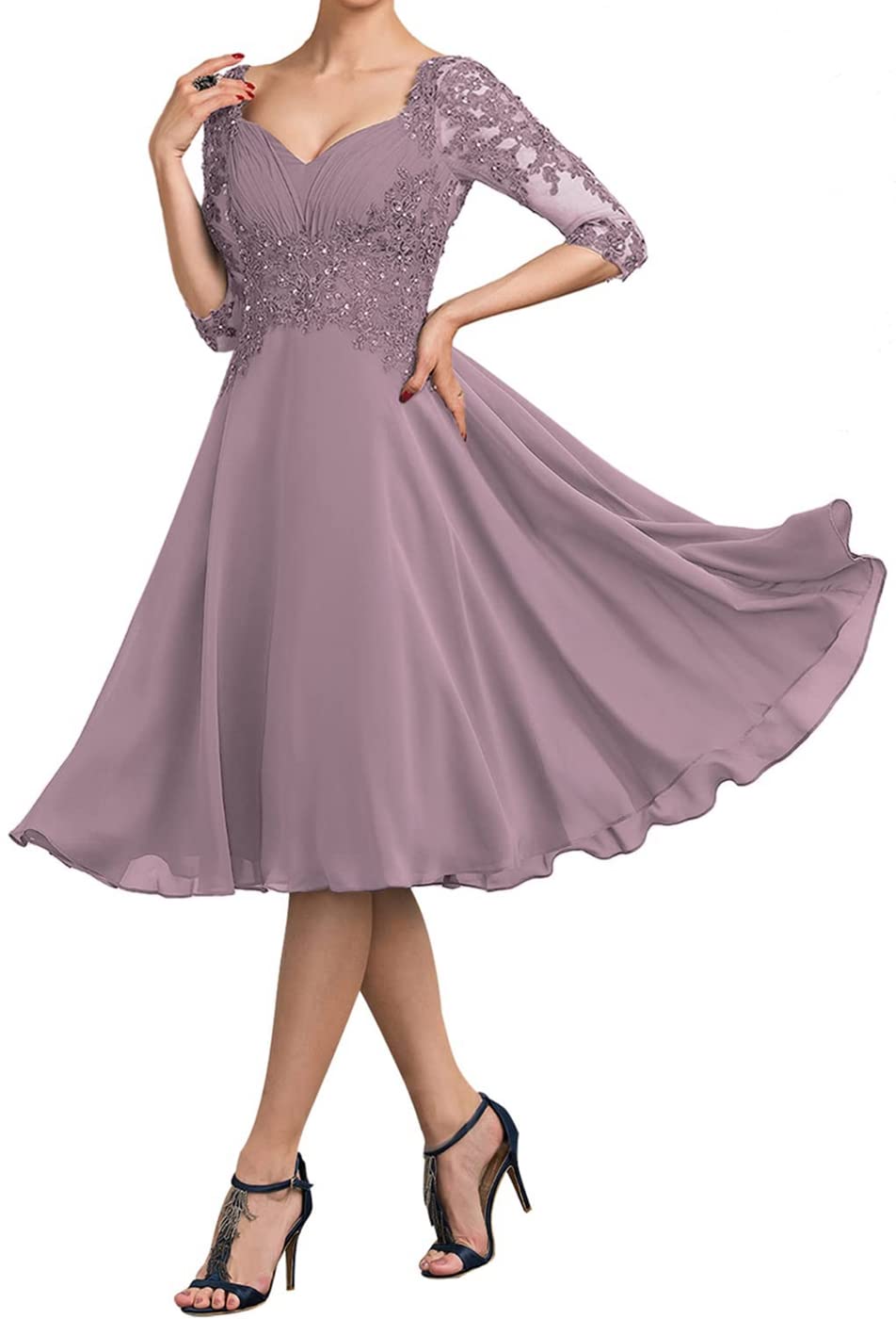 Elegant Plus Size Sweetheart Chiffon Mother of The Bride Dress with Lace Appliques - Dusty Purple Wedding Guest Dress for Special Occasions & Formal Events