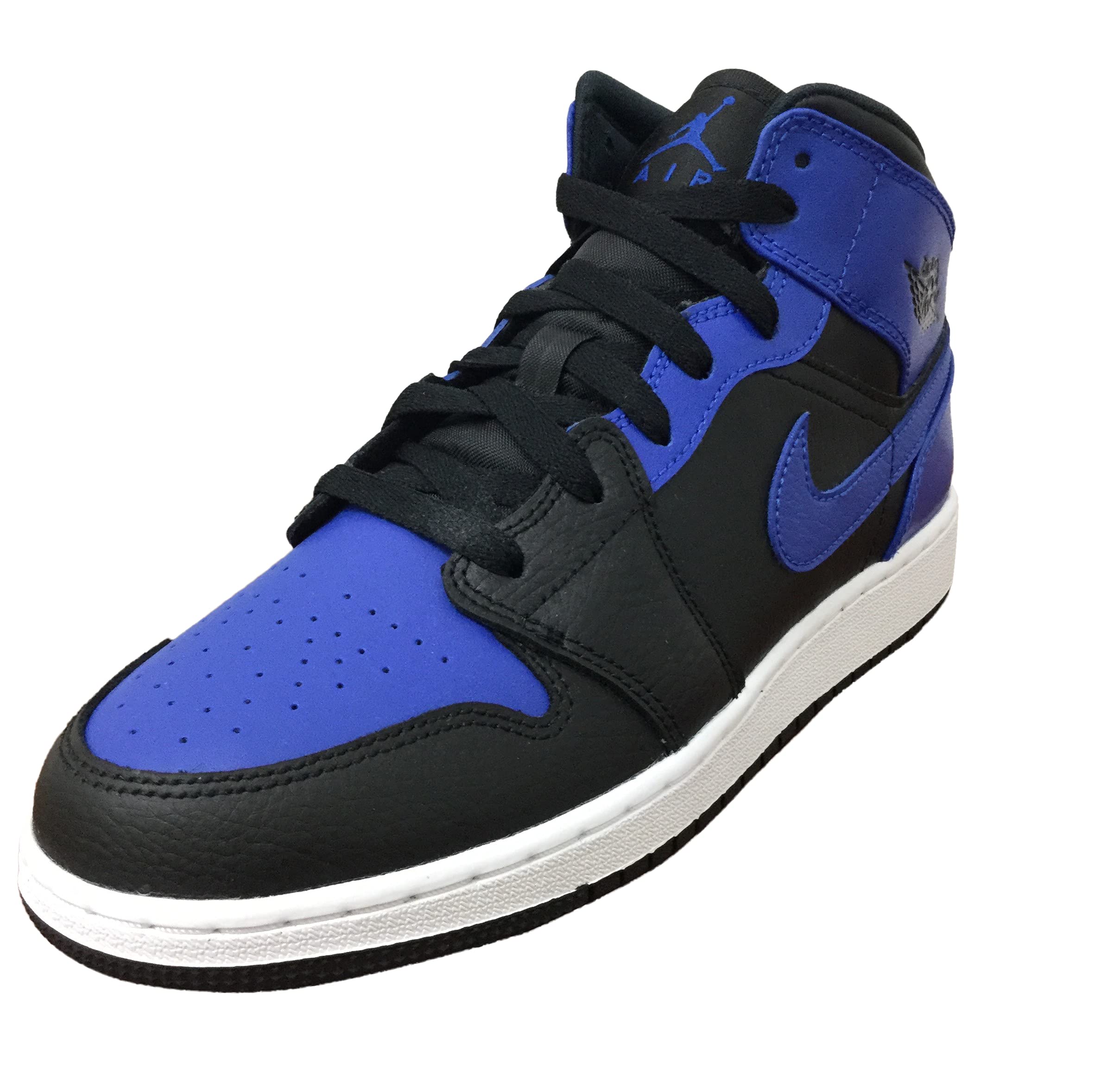 Air Jordan 1 Mid GS Big Kids Basketball Shoes - Black/Hyper Royal/White - Size 7 Youth - Stylish Sneakers for School, Sports & Casual Wear