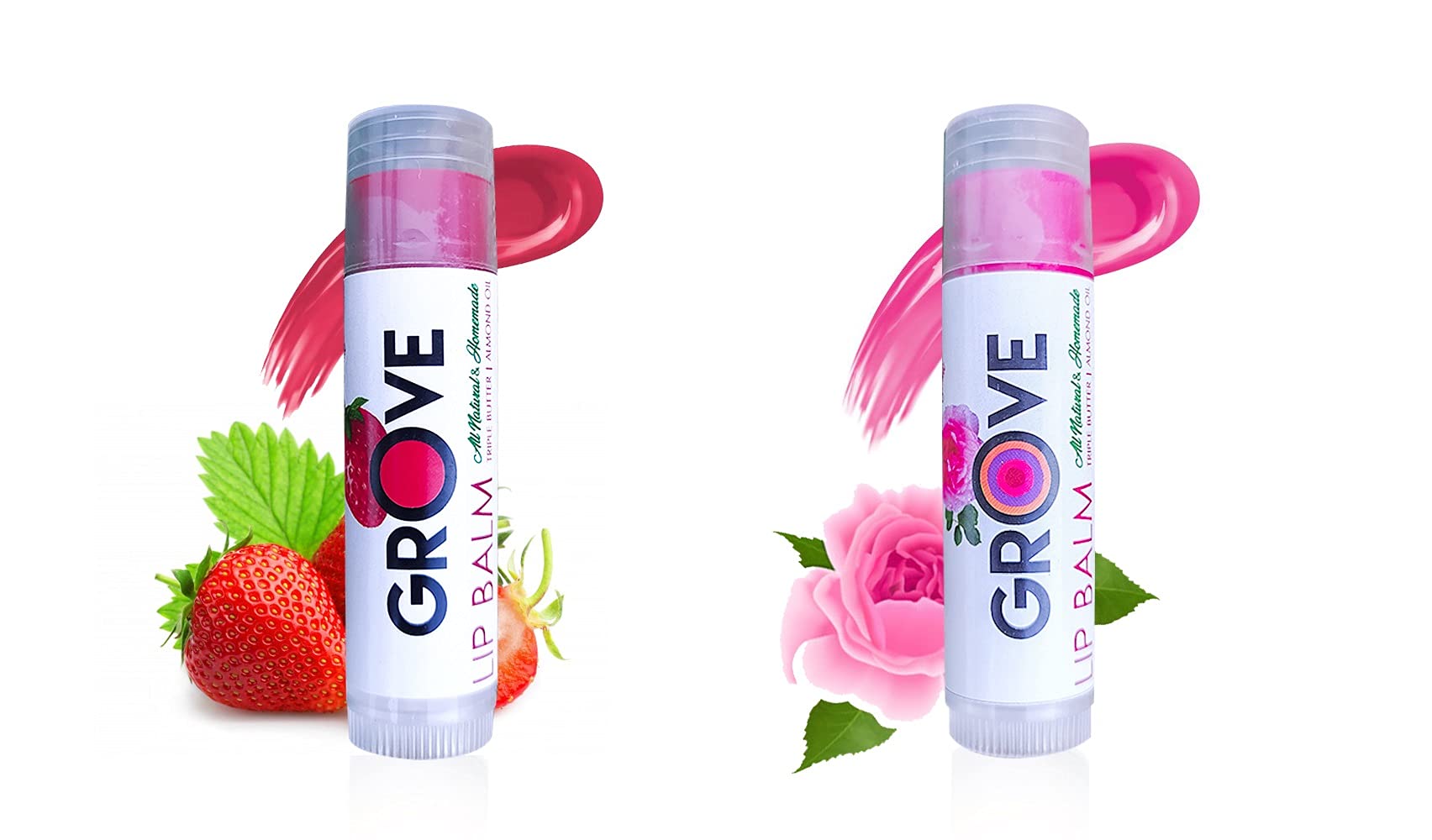 Grove Unisex Strawberry & Wild Rose Flavored Lip Balm - Hydrating Lip Care with Shea Butter, Coconut Oil & Vitamin E - Moisturizing Lip Butter for Dry & Chapped Lips - Perfect for Daily Use, Travel & Outdoor Activities (6g Stick)